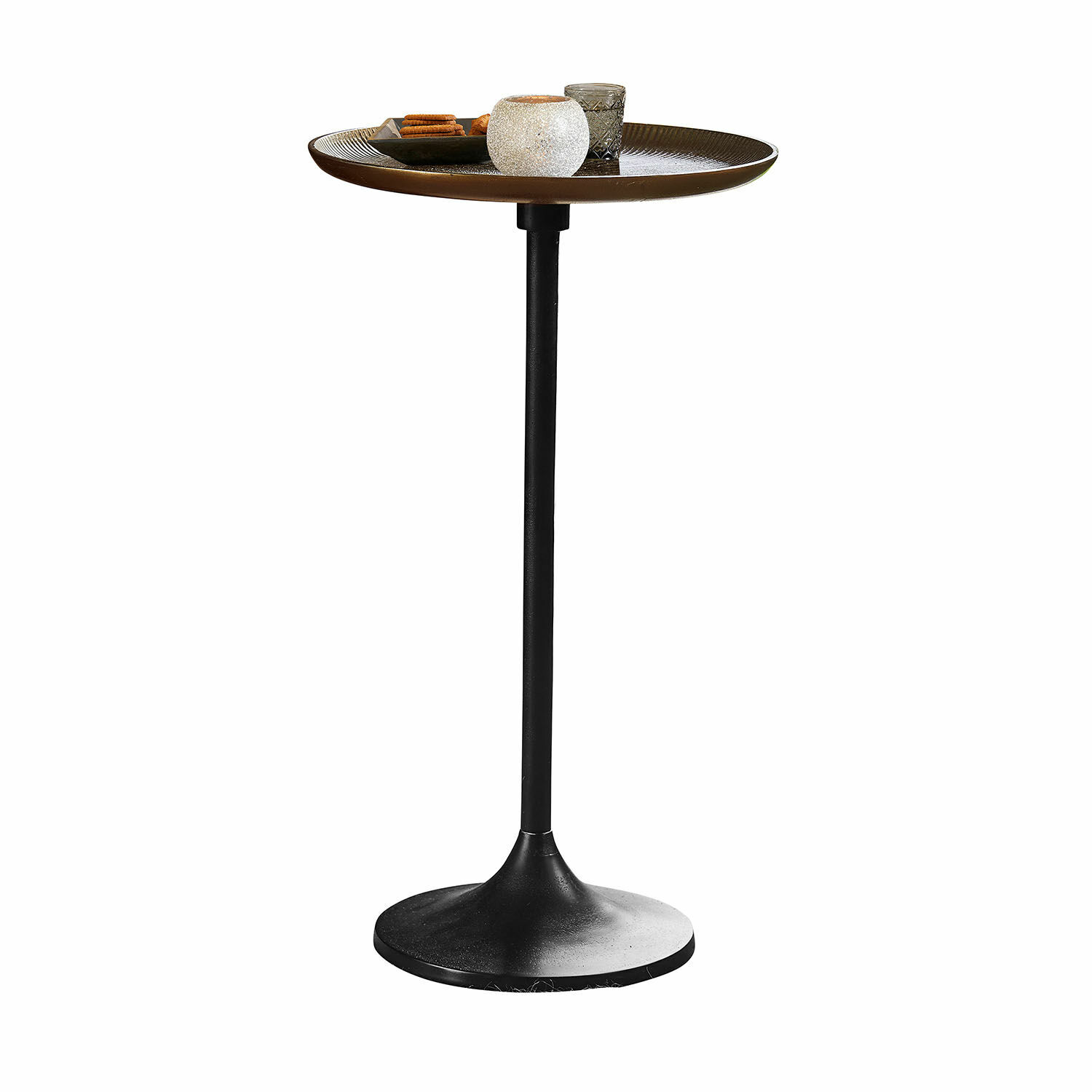Table d’appoint Elmsford Table d'appoint avec pied en métal noir et plateau rond marron pour snacks et décorations