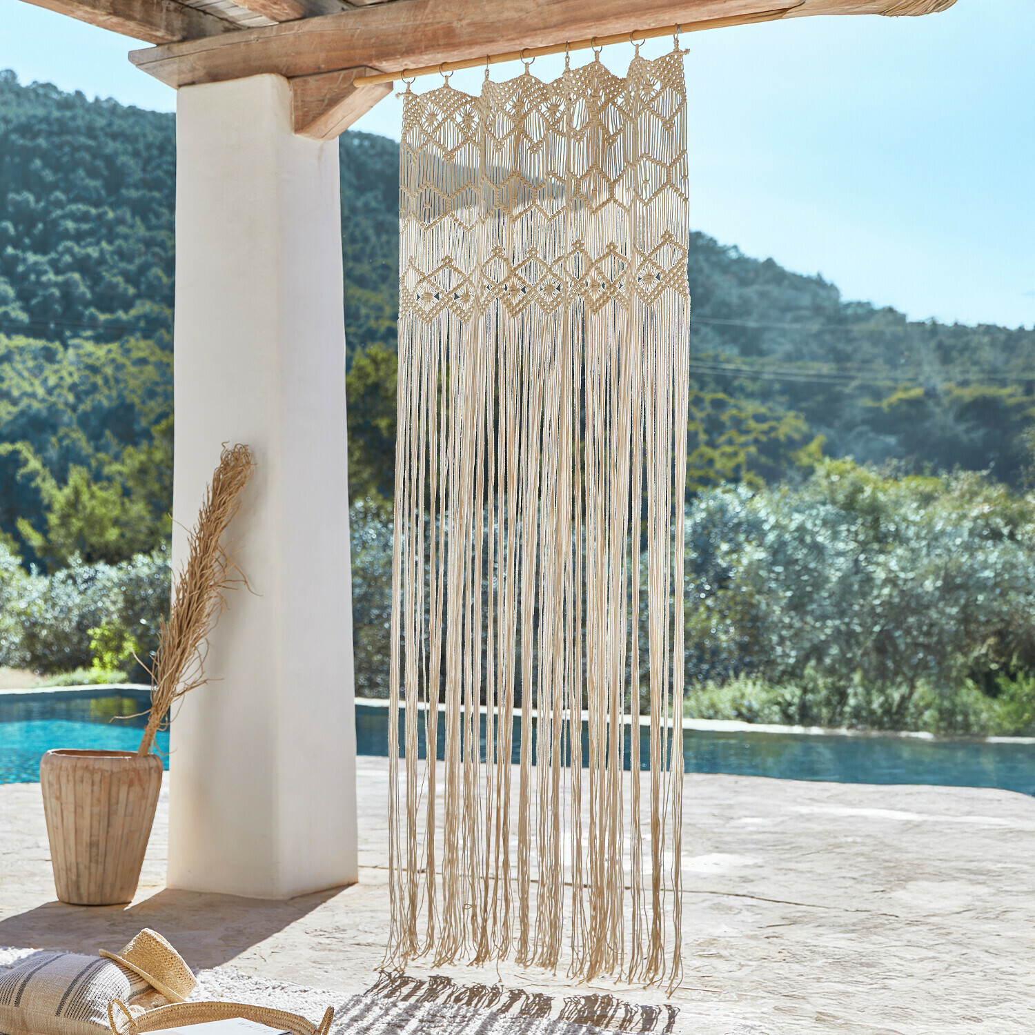 Gordijn Freya Decoratieve macramé van natuurlijke beige katoen, boho stijl voor binnen en buiten