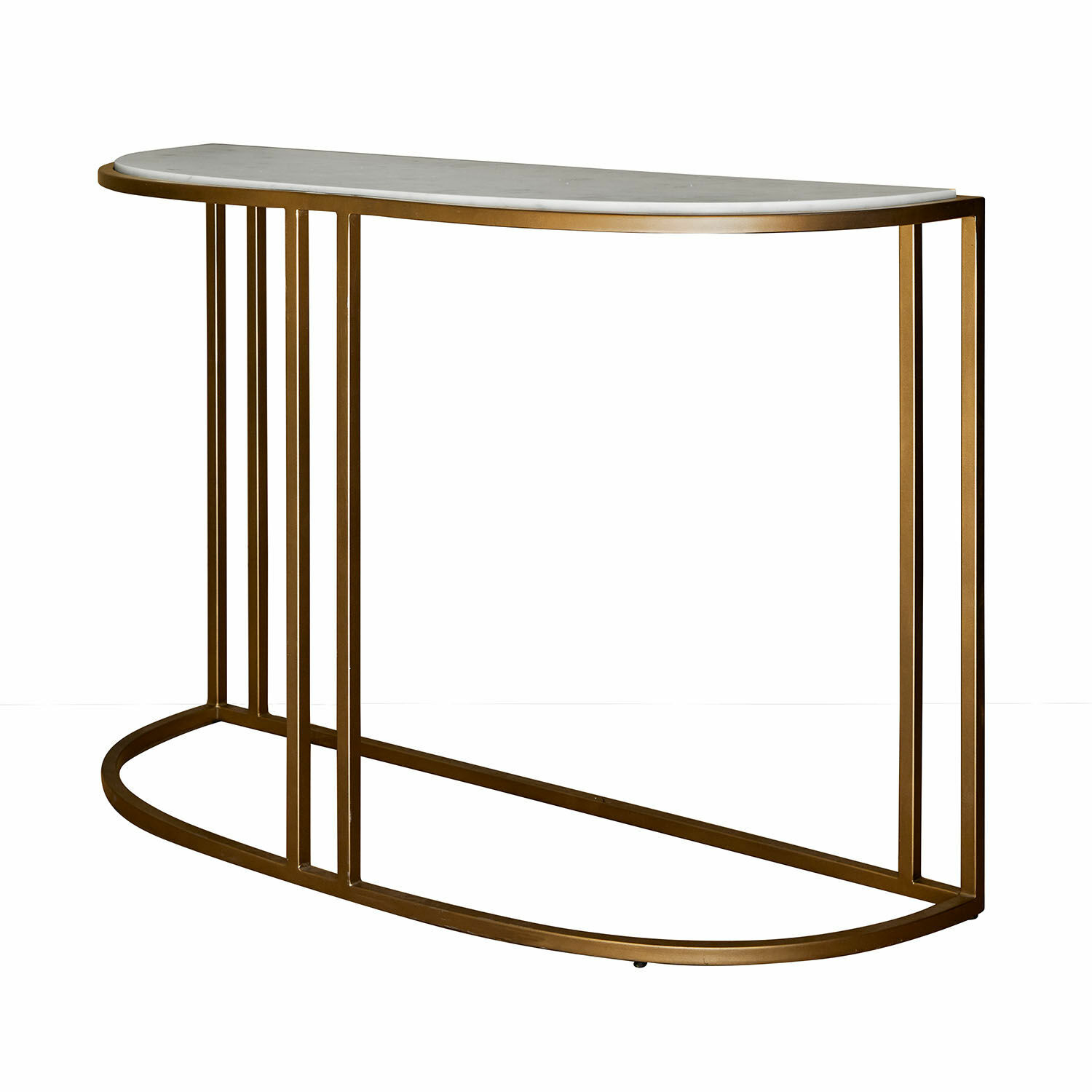 Console Soréline Console avec plateau en marbre blanc et cadre métallique doré, meuble élégant pour salon