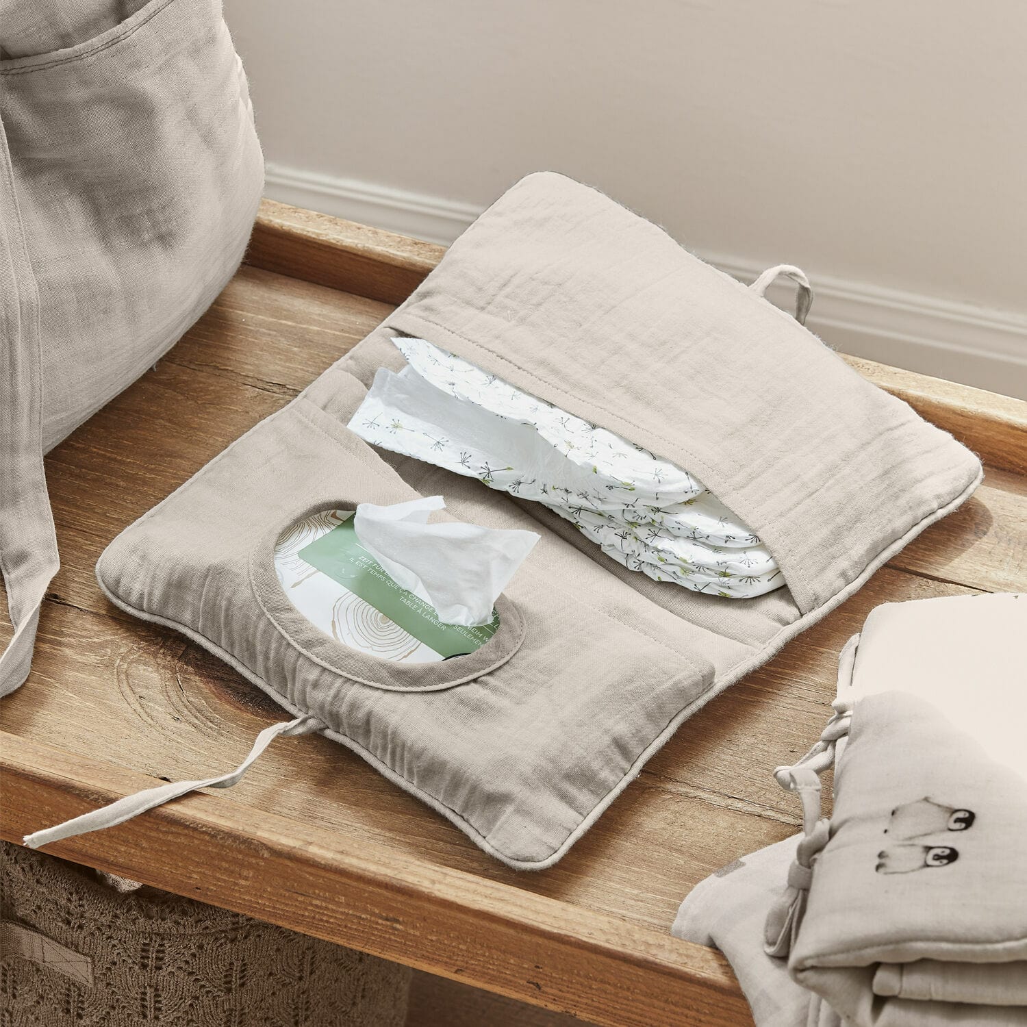 Tasje voor vochtige doekjes Mireval Beige katoenen organizer voor luiers en doekjes, praktisch en stijlvol voor verschonen