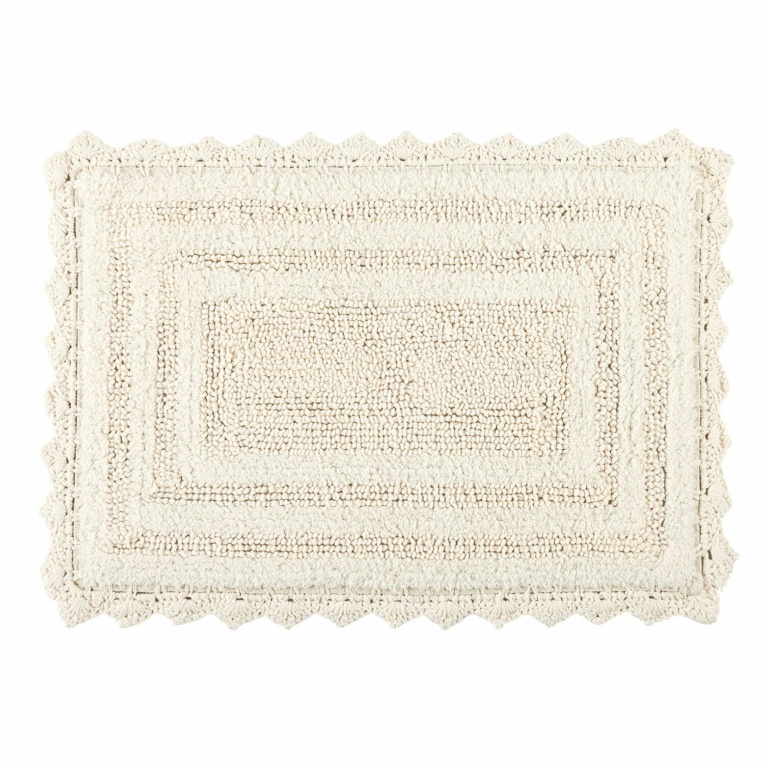 Badmat Yalexir Beige katoenen vloerkleed met decoratieve rand, zacht en stijlvol voor binnen