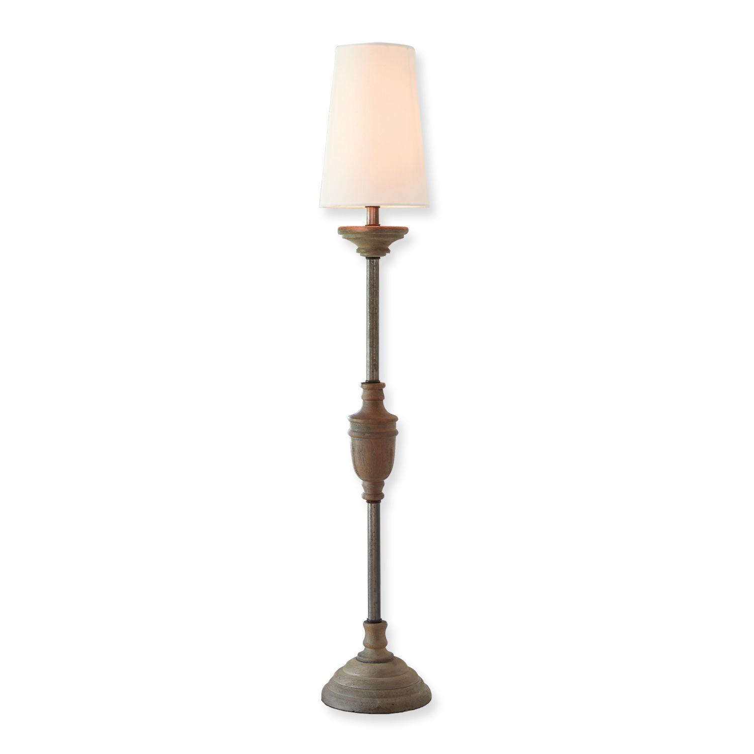 Lampe à poser Caylus Lampadaire avec abat-jour blanc et base en bois vintage pour éclairage intérieur
