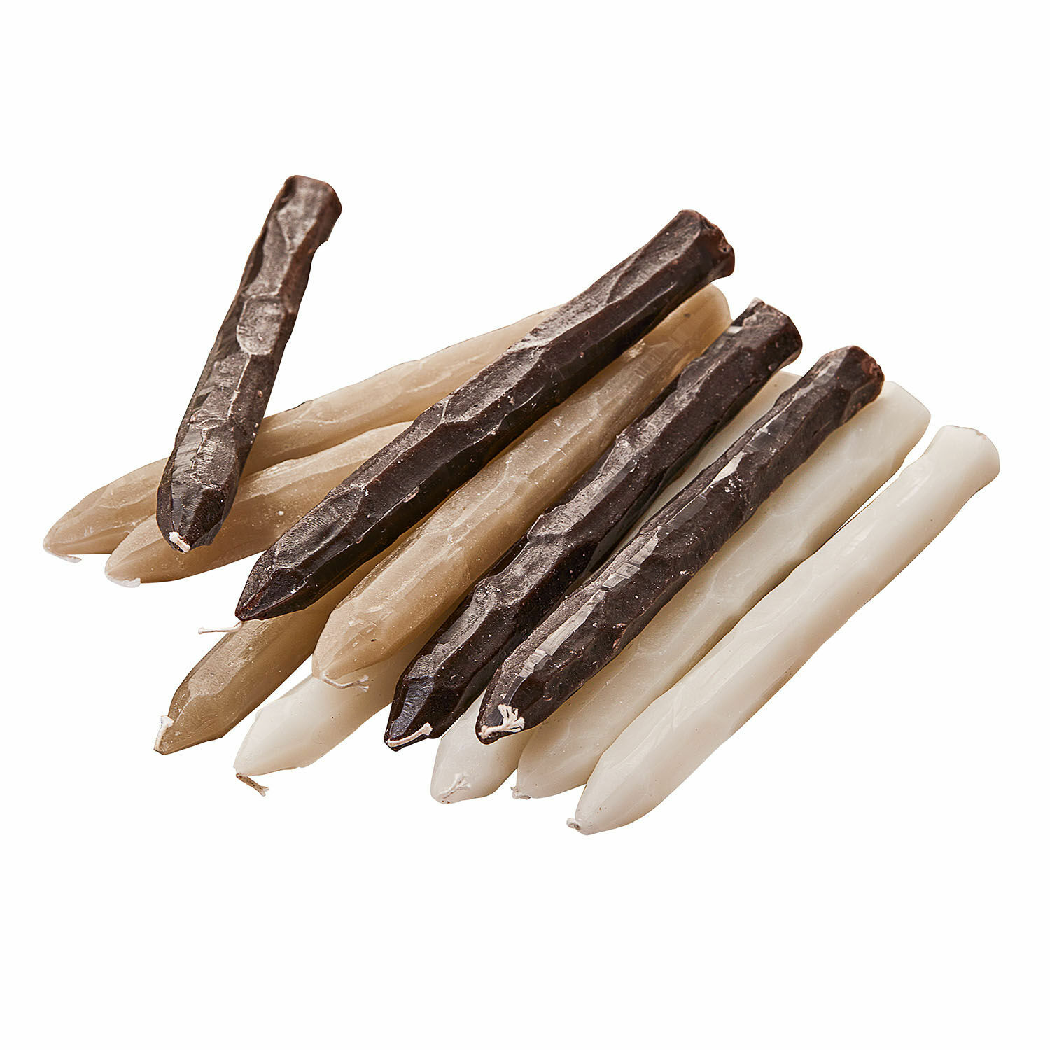 Lot de 12 bougies Savineau Lot de bougies de table en cire naturelle beige, blanc et brun pour décoration intérieure élégante