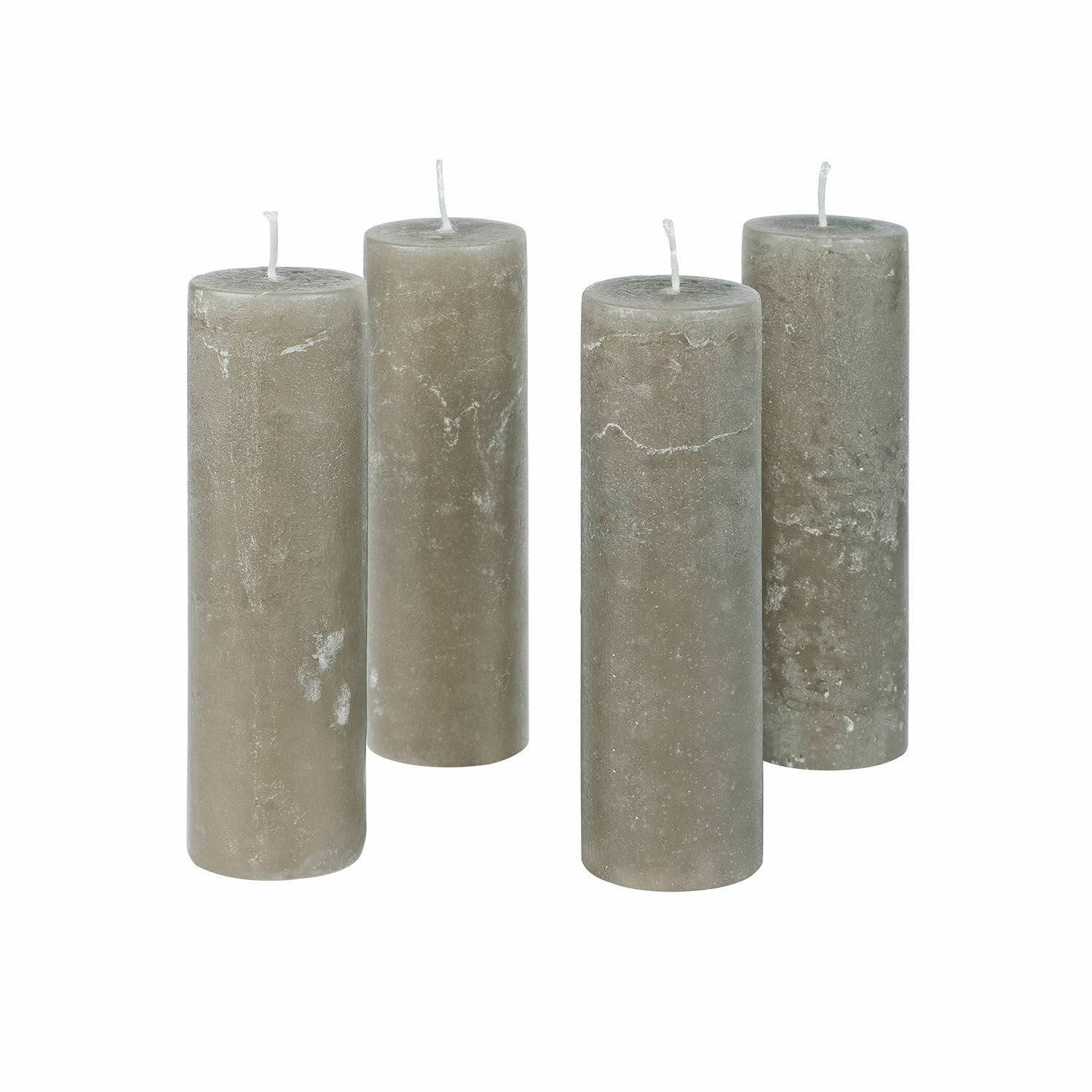 Lot de 4 bougies Muriel taupe avec texture rustique, décoration intérieure et ambiance chaleureuse
