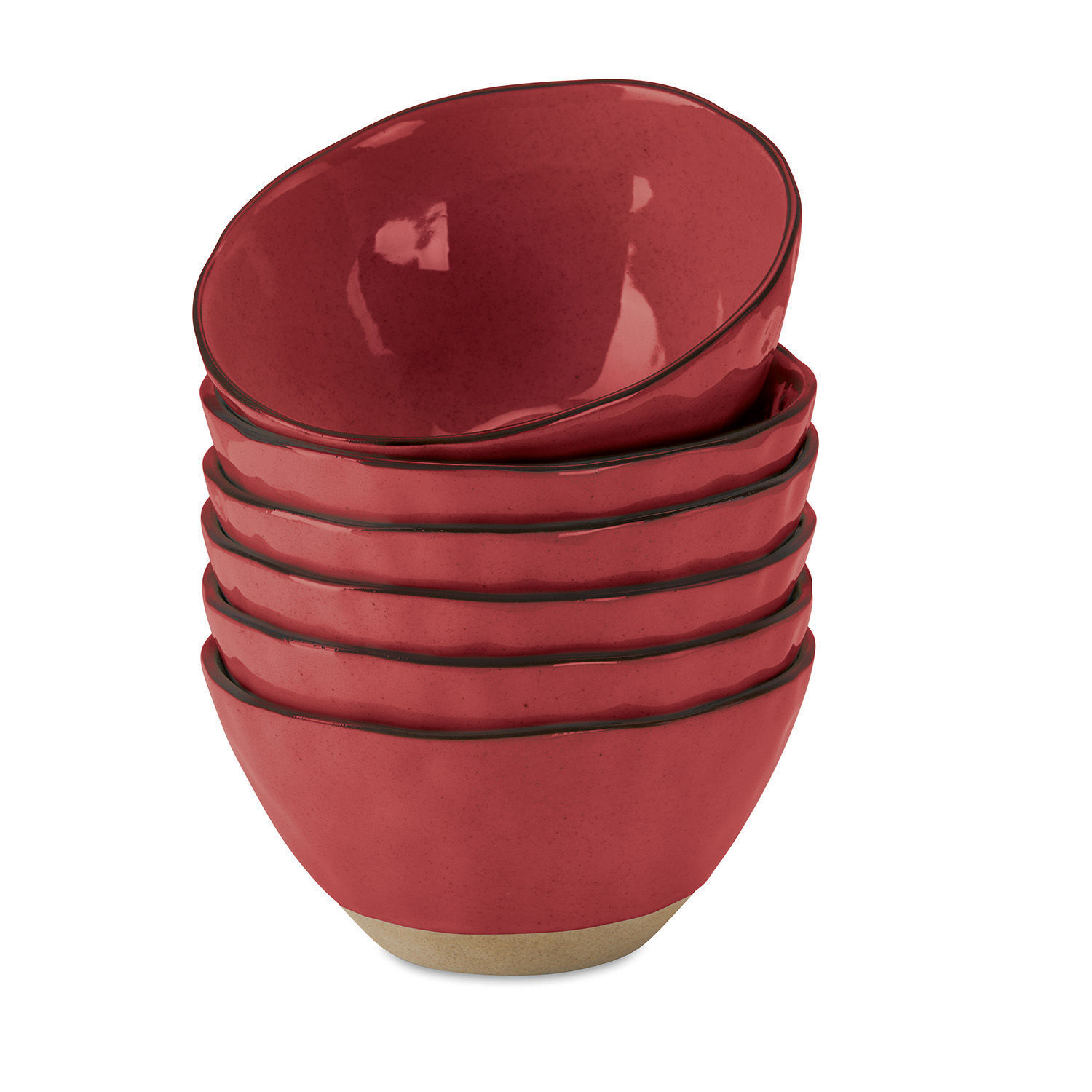 rood Set van 6 Biarritz keramische kommen in rood met natuurlijke bodem, perfect voor de keuken
