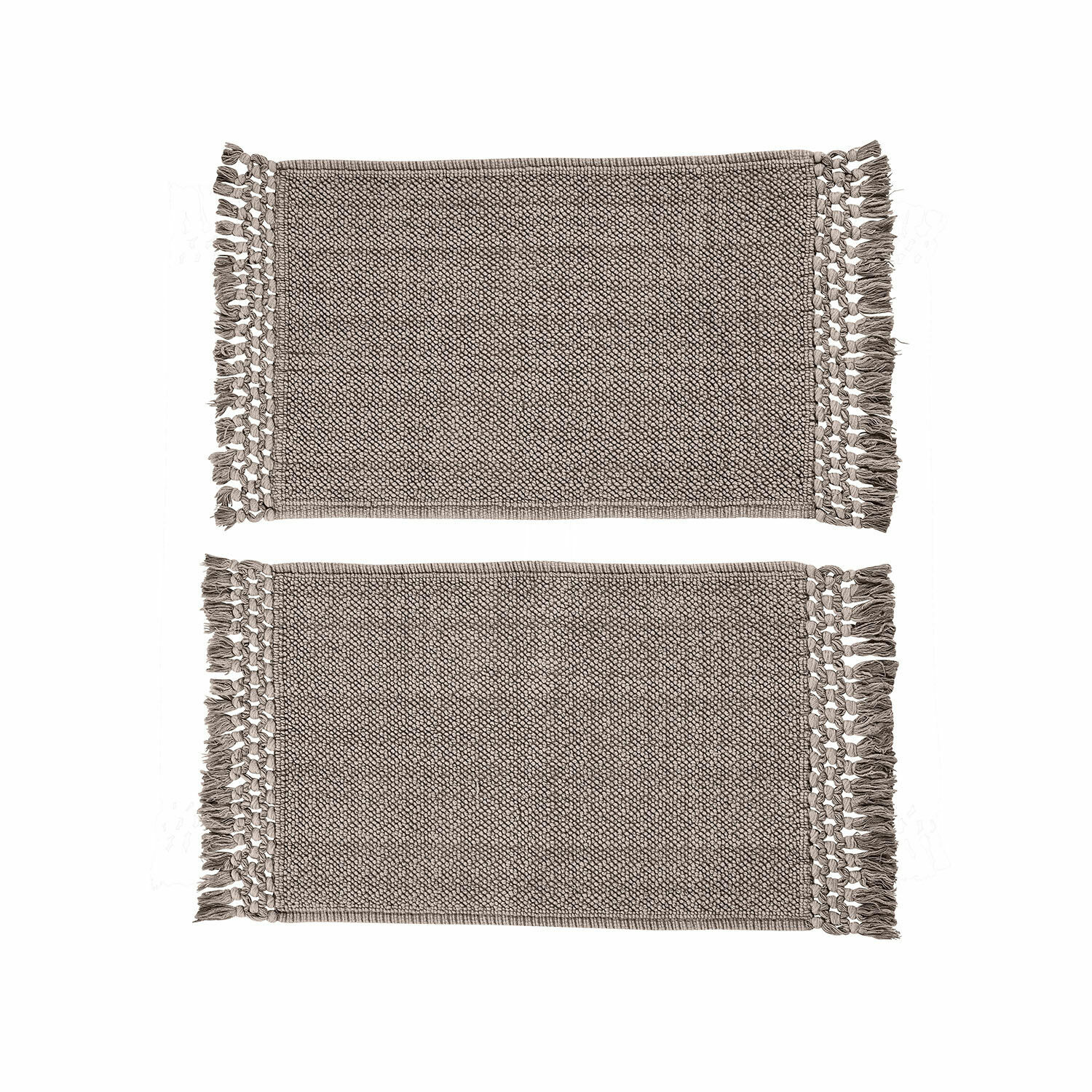 Lot de deux tapis de bain gris en coton Faelwyn avec franges, doux et absorbants