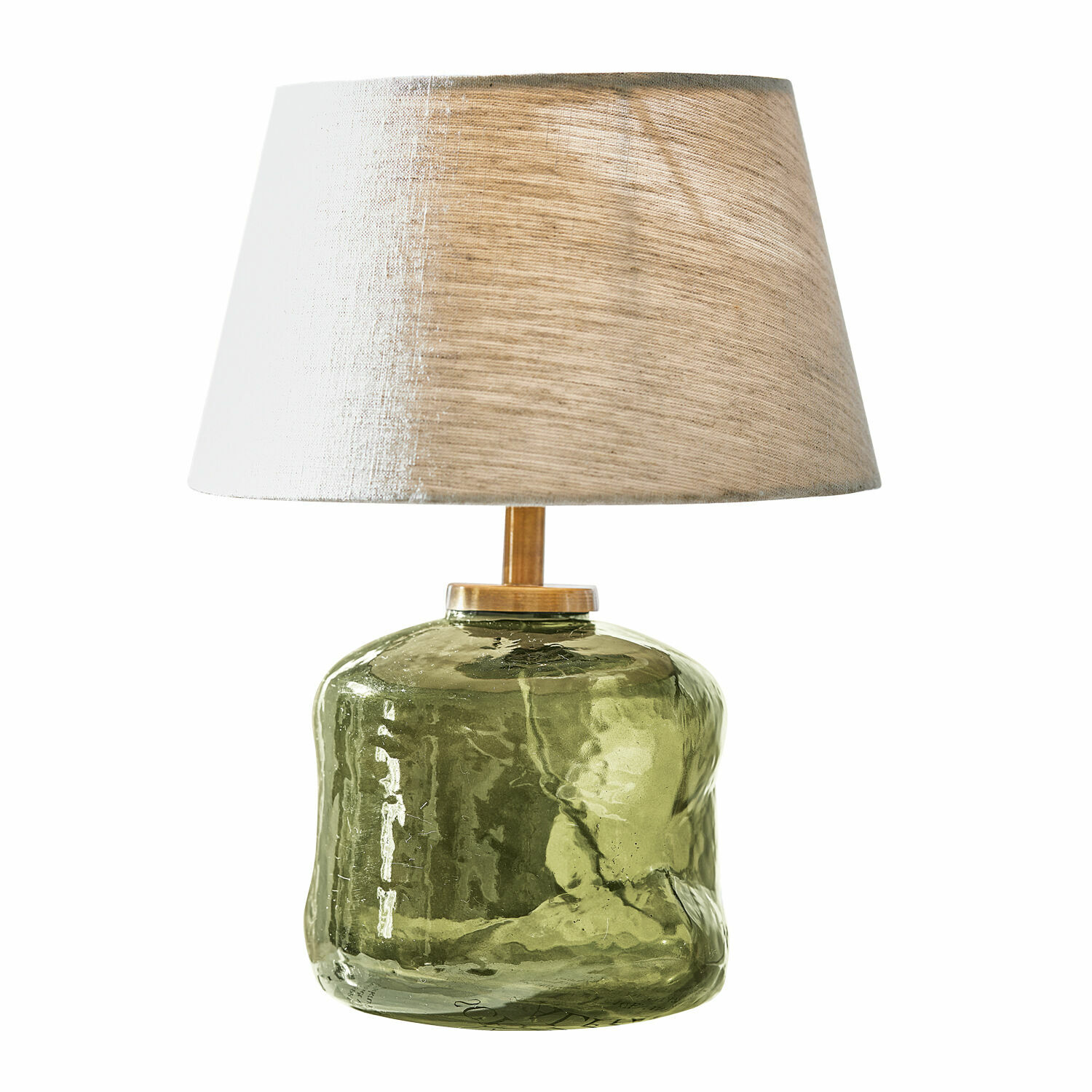 Tafellamp Rufino Tafellamp van groen glas met beige stoffen kap, decoratieve binnenverlichting