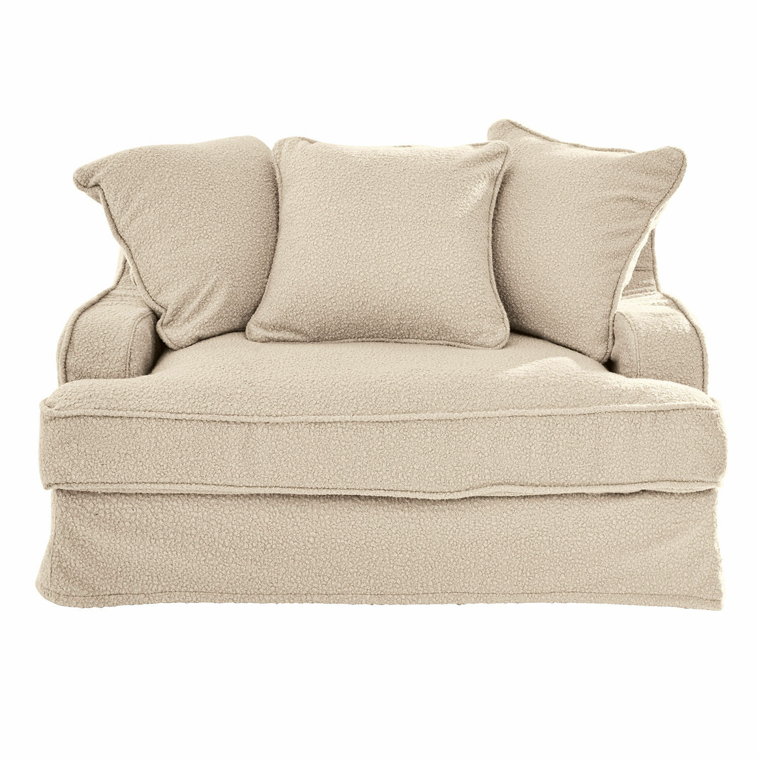 beige Beige Monaco bank van zacht materiaal met drie kussens, comfortabel voor de woonkamer