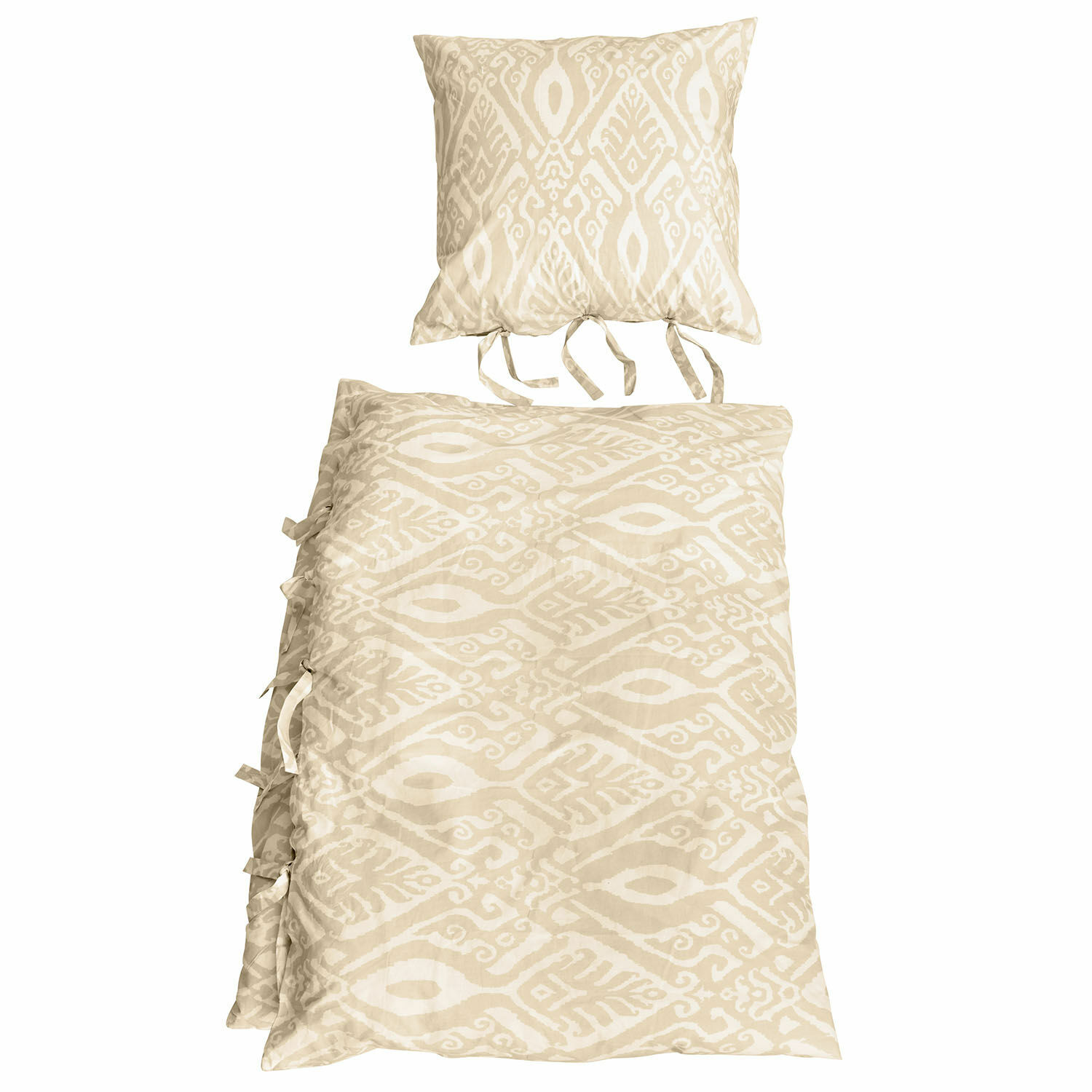 Beddengoed Armidale Beige katoenen beddengoed met geometrisch patroon en strikjes, zacht en decoratief