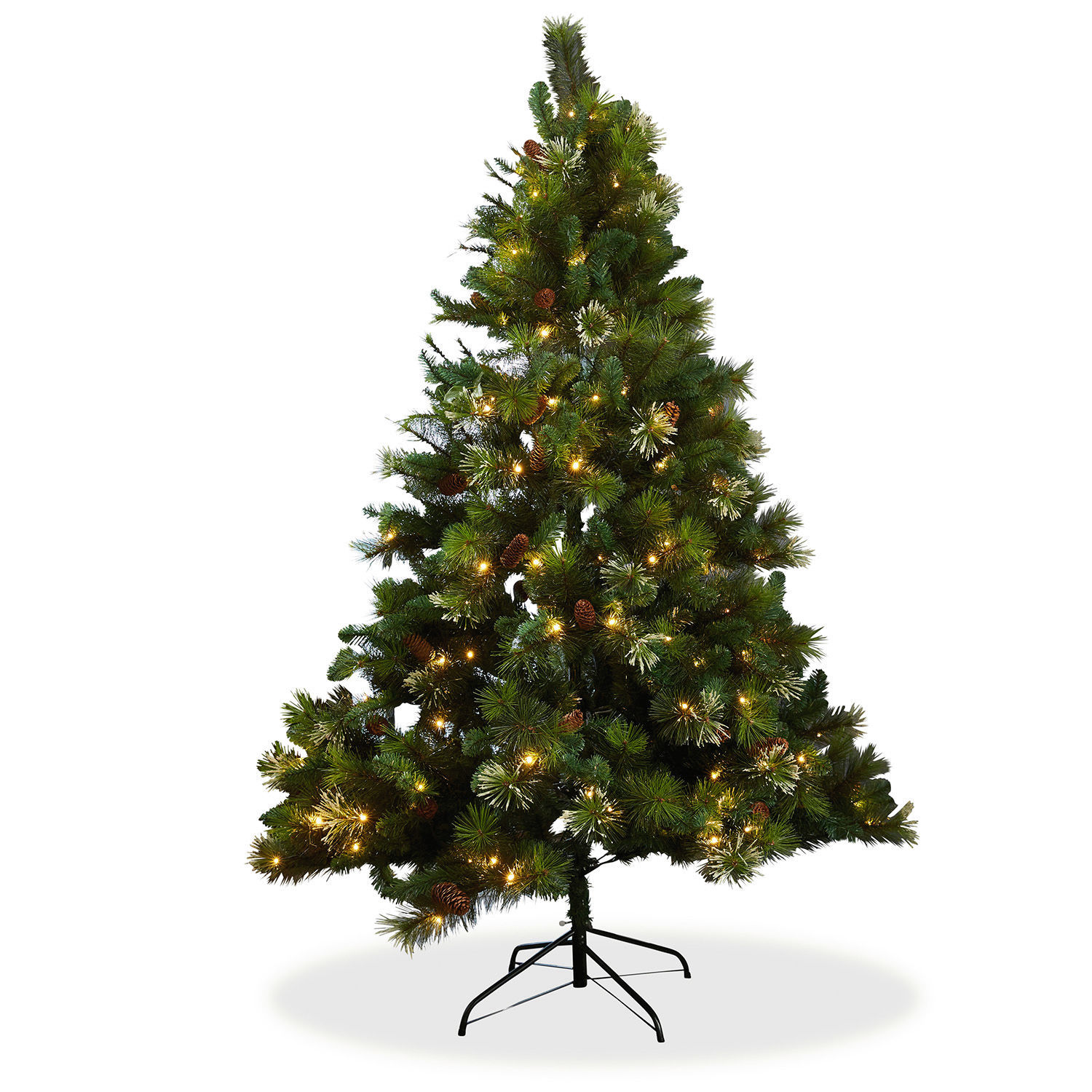 Kunstkerstboom met groene naalden en LED-verlichting op metalen standaard, kerstdecoratie