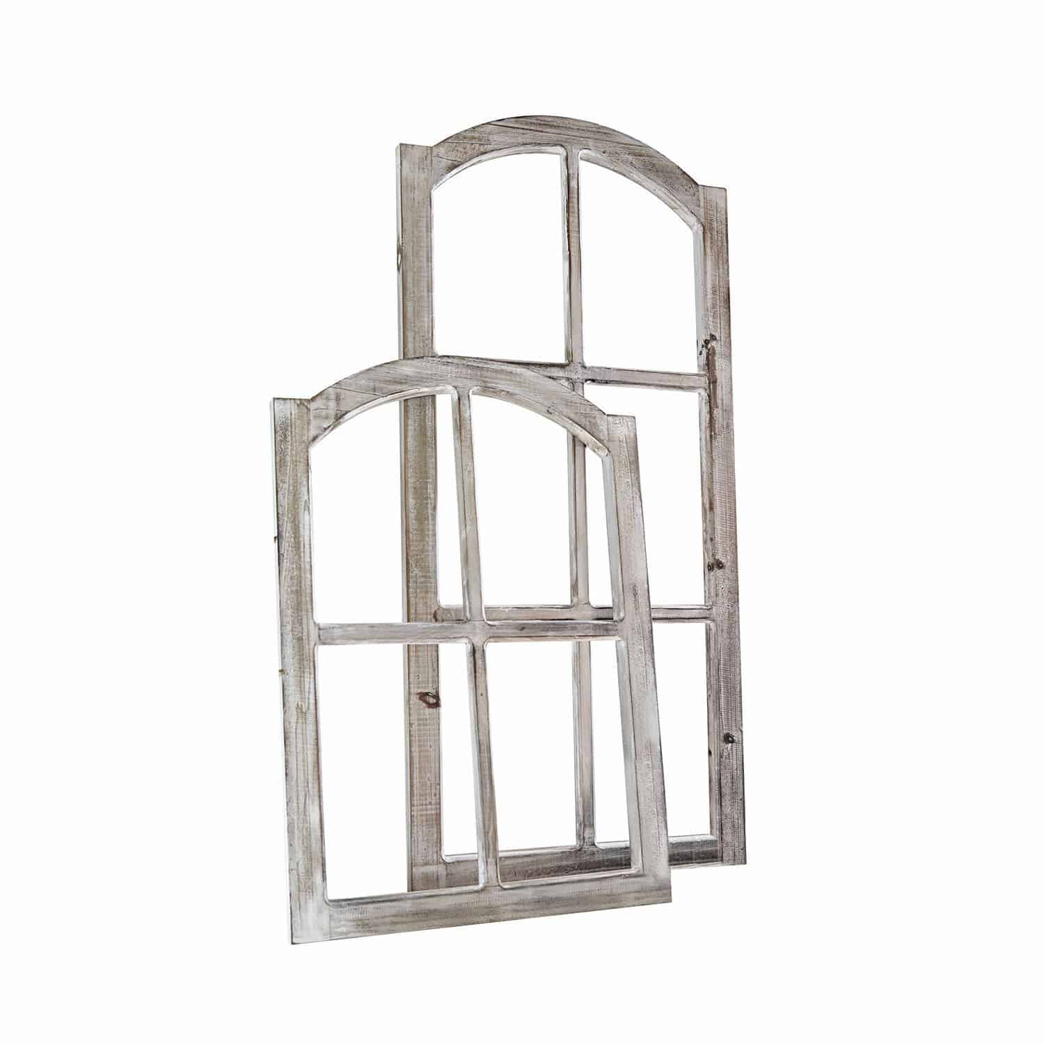 Lot de 2 fenêtres décoratives Parakou Deux fenêtres décoratives en bois blanc vieilli pour une ambiance vintage intérieure
