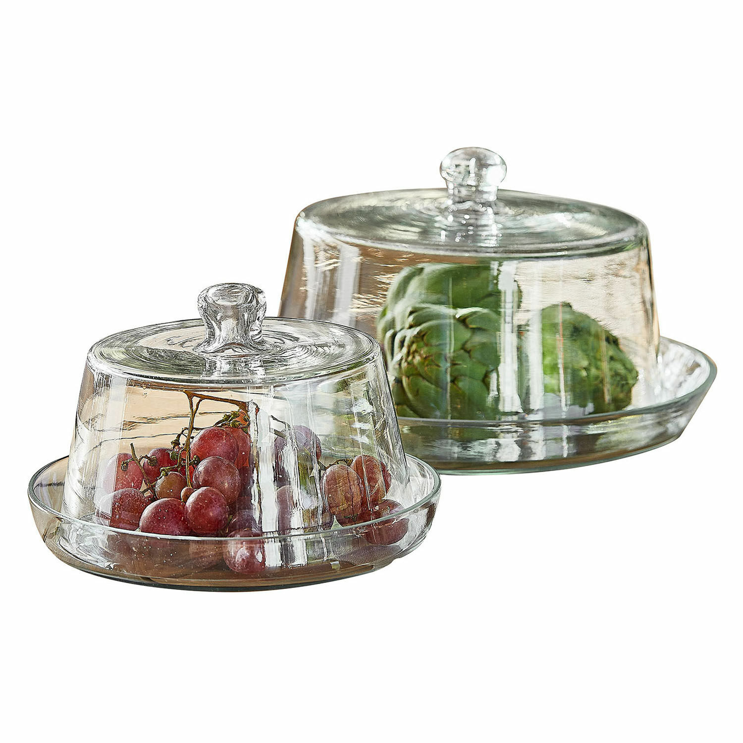 Lot de 2 cloches à gâteau Fixole Boîtes en verre transparentes avec couvercles pour fruits, rangement et présentation alimentaire pratique