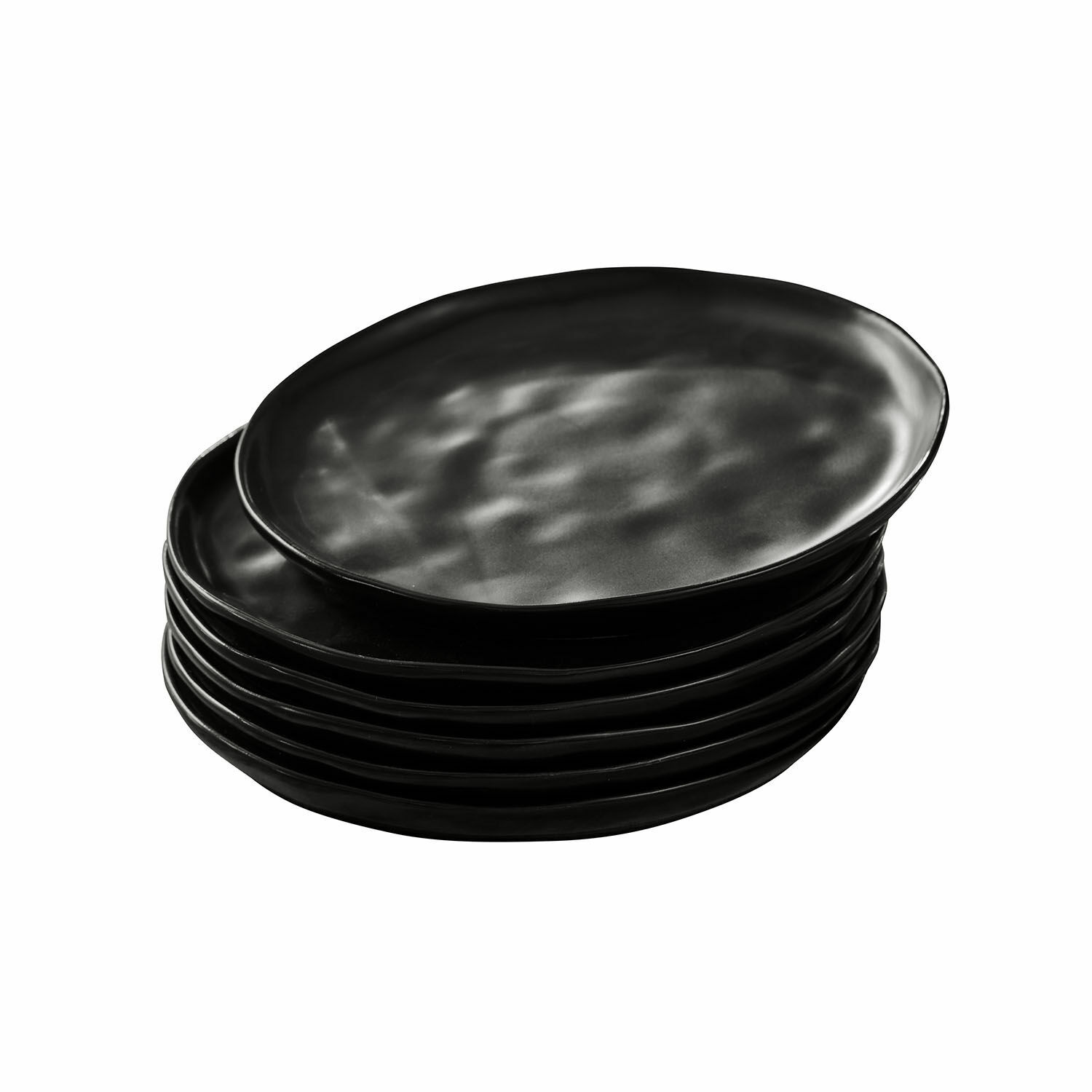 zwart Set van 6 zwarte keramische dessertborden met onregelmatige vorm, modern design