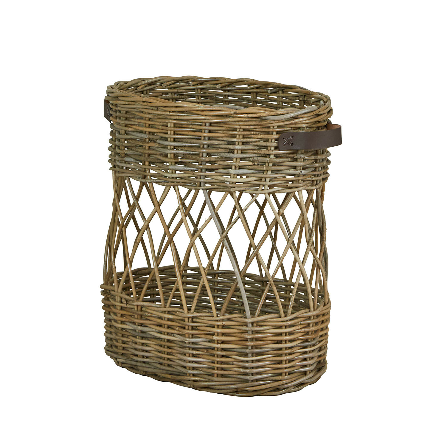 Porte-parapluies Lorviano Panier ovale en osier naturel avec poignée en cuir marron, rangement pratique et décoratif