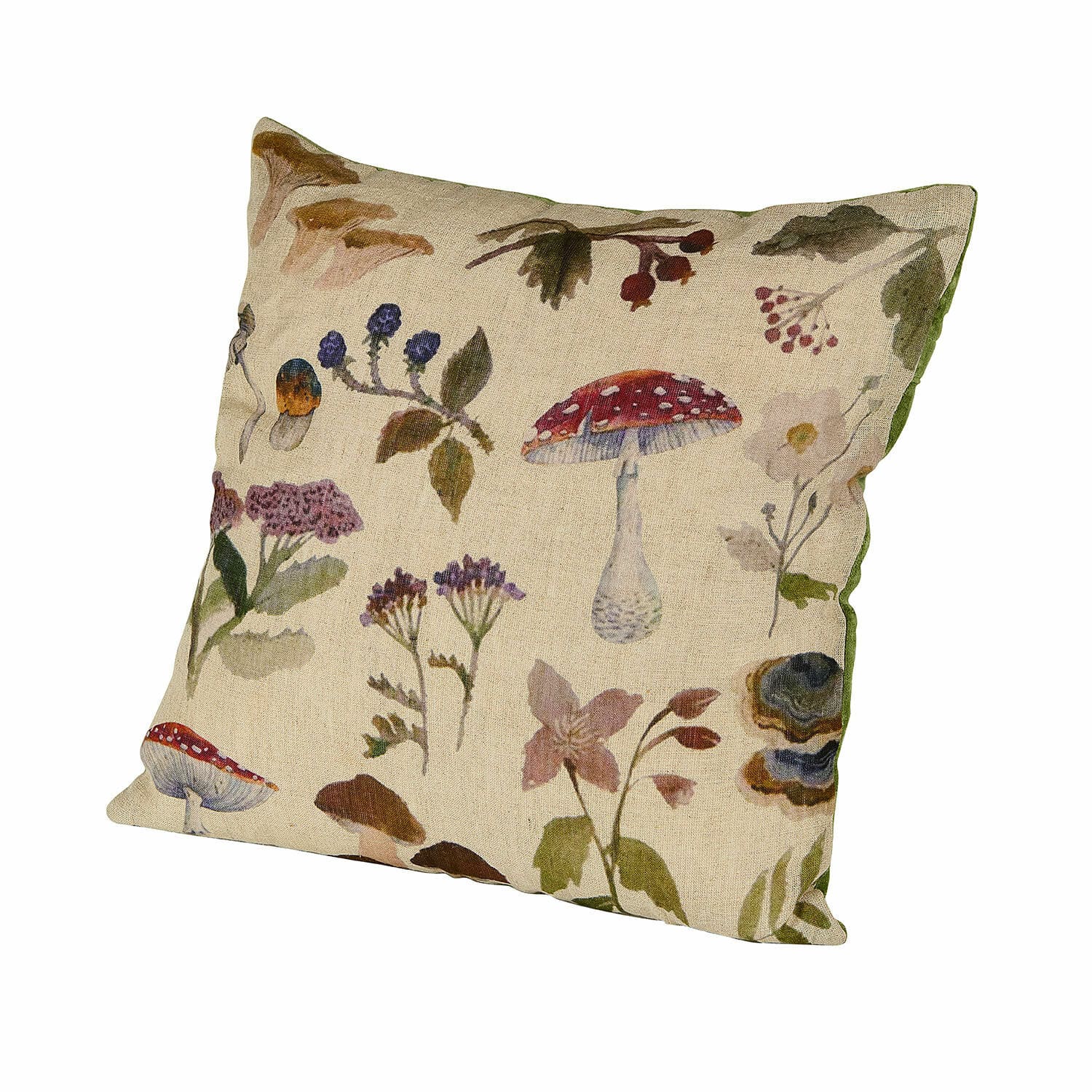 Housse de coussin Selarune Coussin en lin beige avec imprimé champignons et fleurs, décoration intérieure naturelle