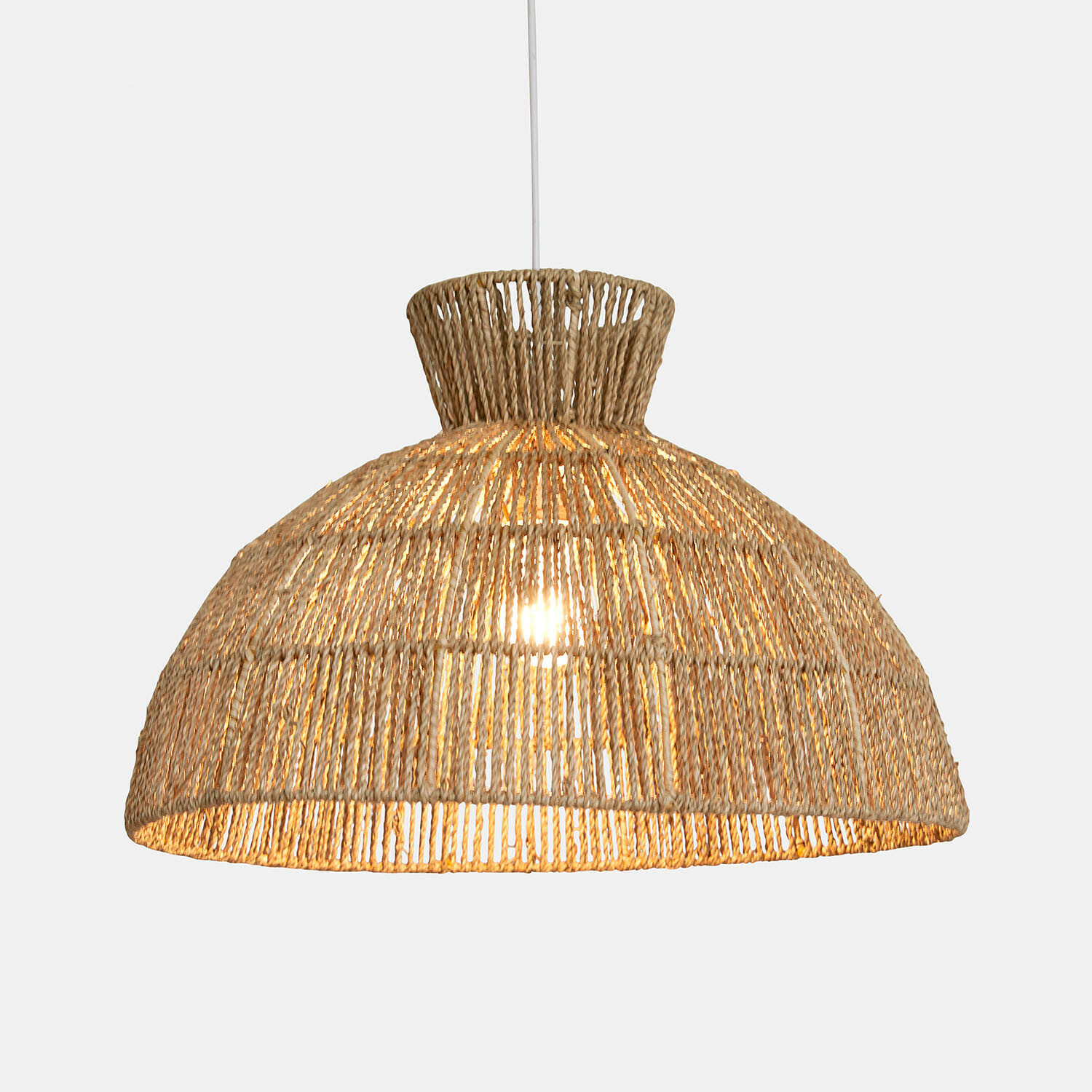 Abat-jour Marcellines Suspension en corde naturelle beige, lampe décorative suspendue pour salon ou salle à manger