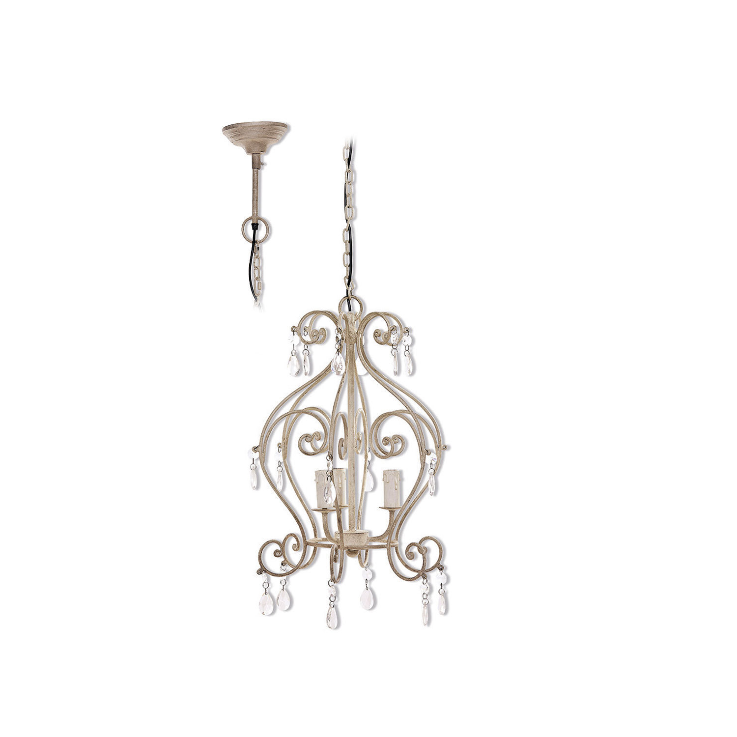 Lustre Manor Lustre en métal beige avec cristaux décoratifs et chaîne pour suspension au plafond