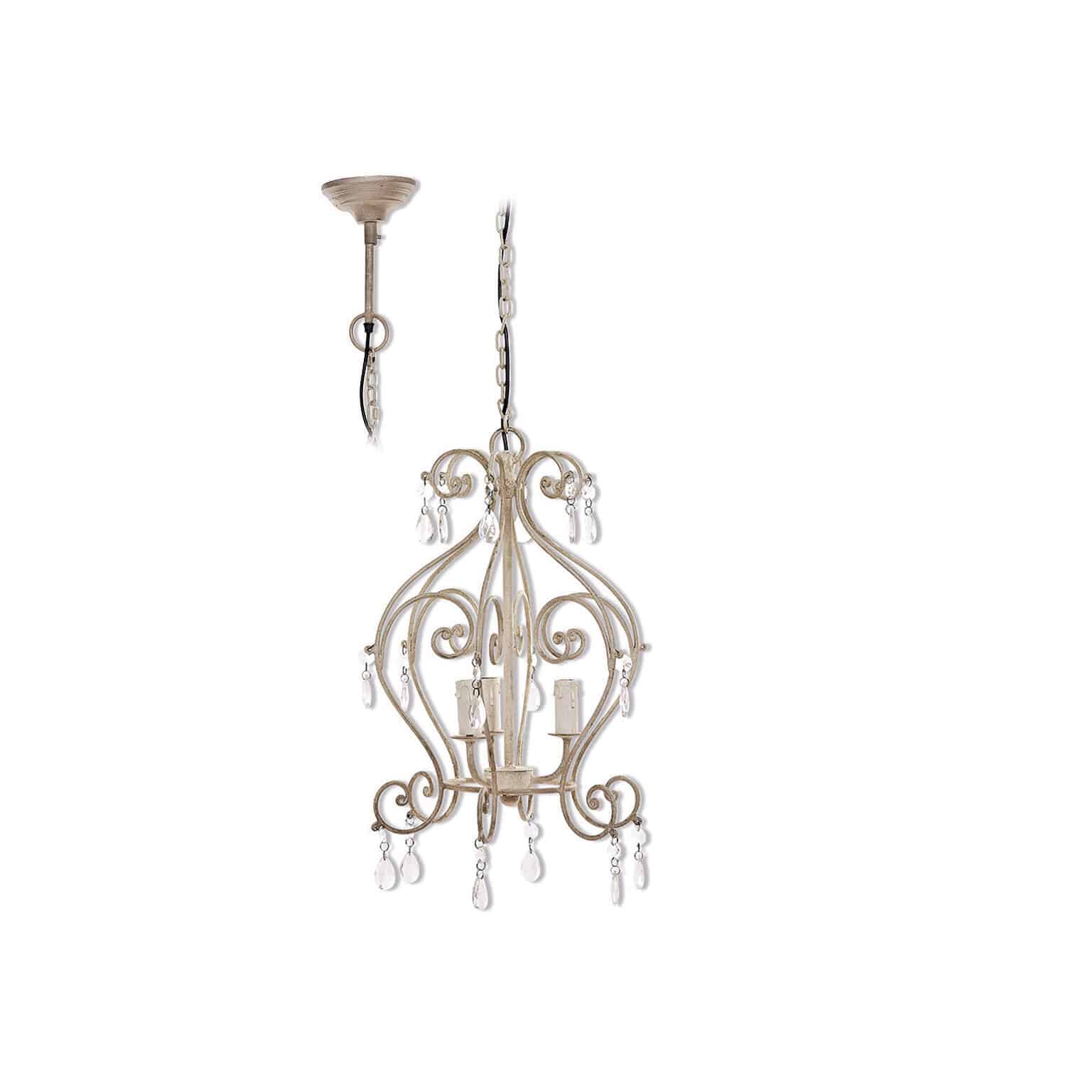 Kroonluchter Manor Beige metalen kroonluchter met decoratieve kristallen en ophangketting