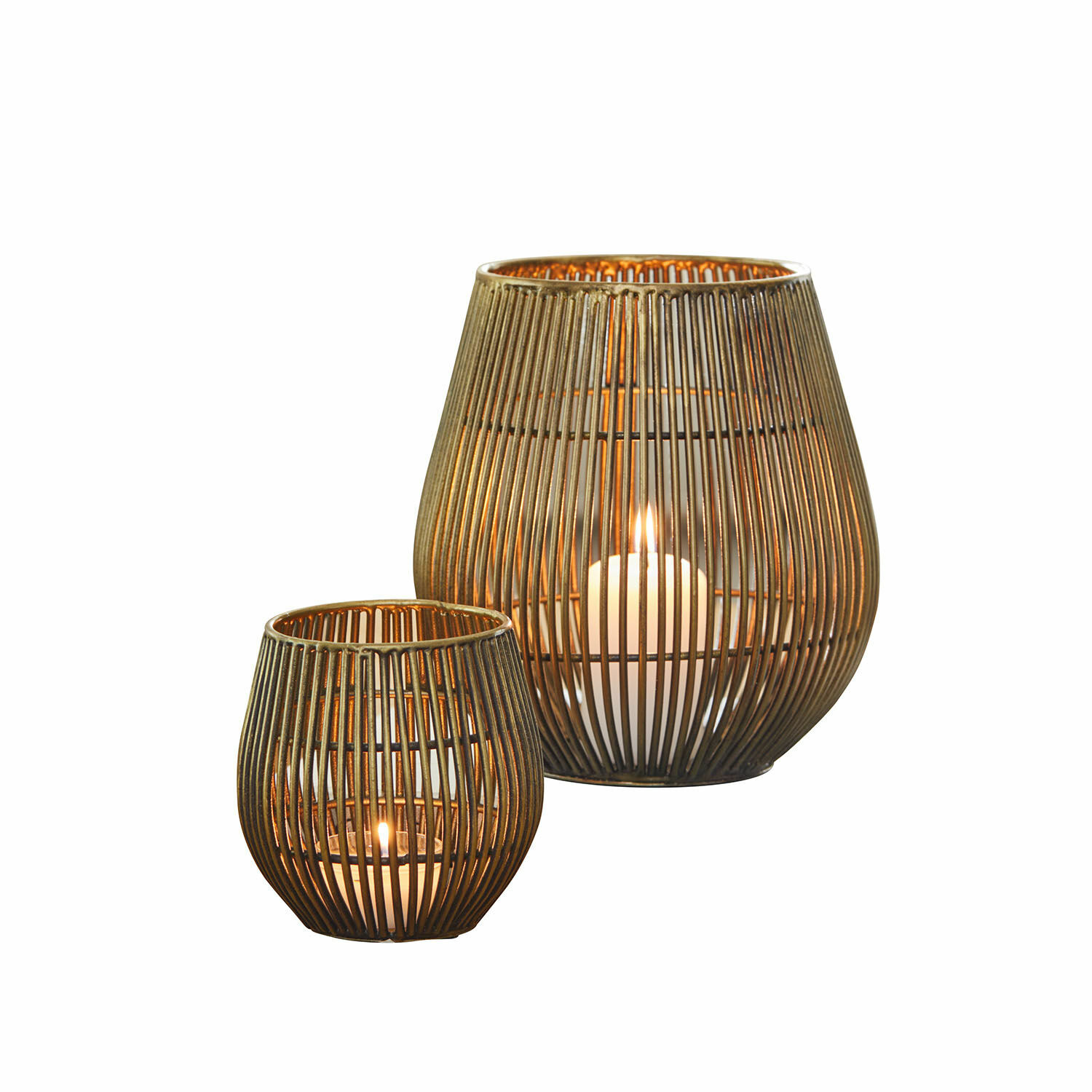 Windlicht set van 2 Pontarino Set van twee messingkleurige metalen lantaarns met kaarsenhouder, stijlvolle woondecoratie