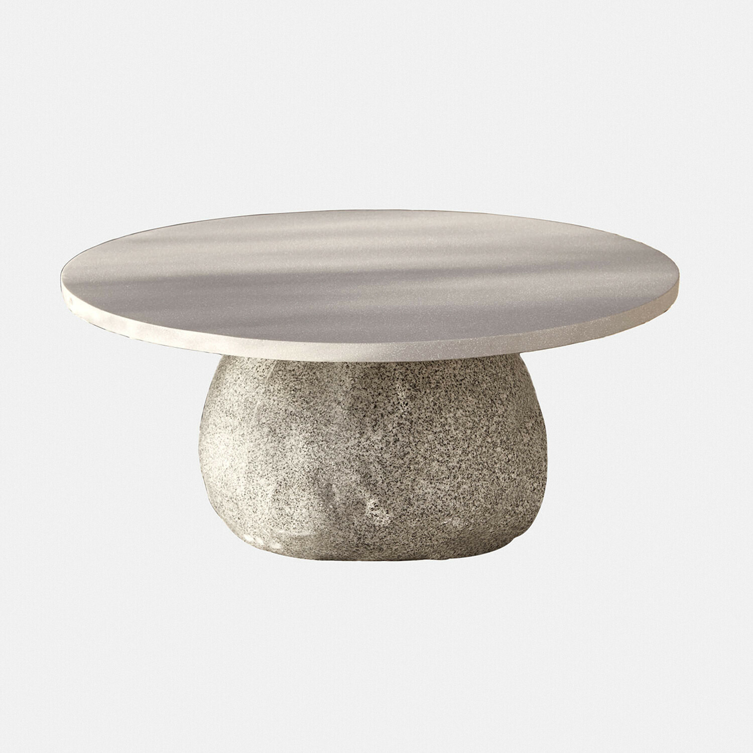 Table basse Orivana Table basse ronde en pierre grise avec base massive, design moderne pour salon contemporain