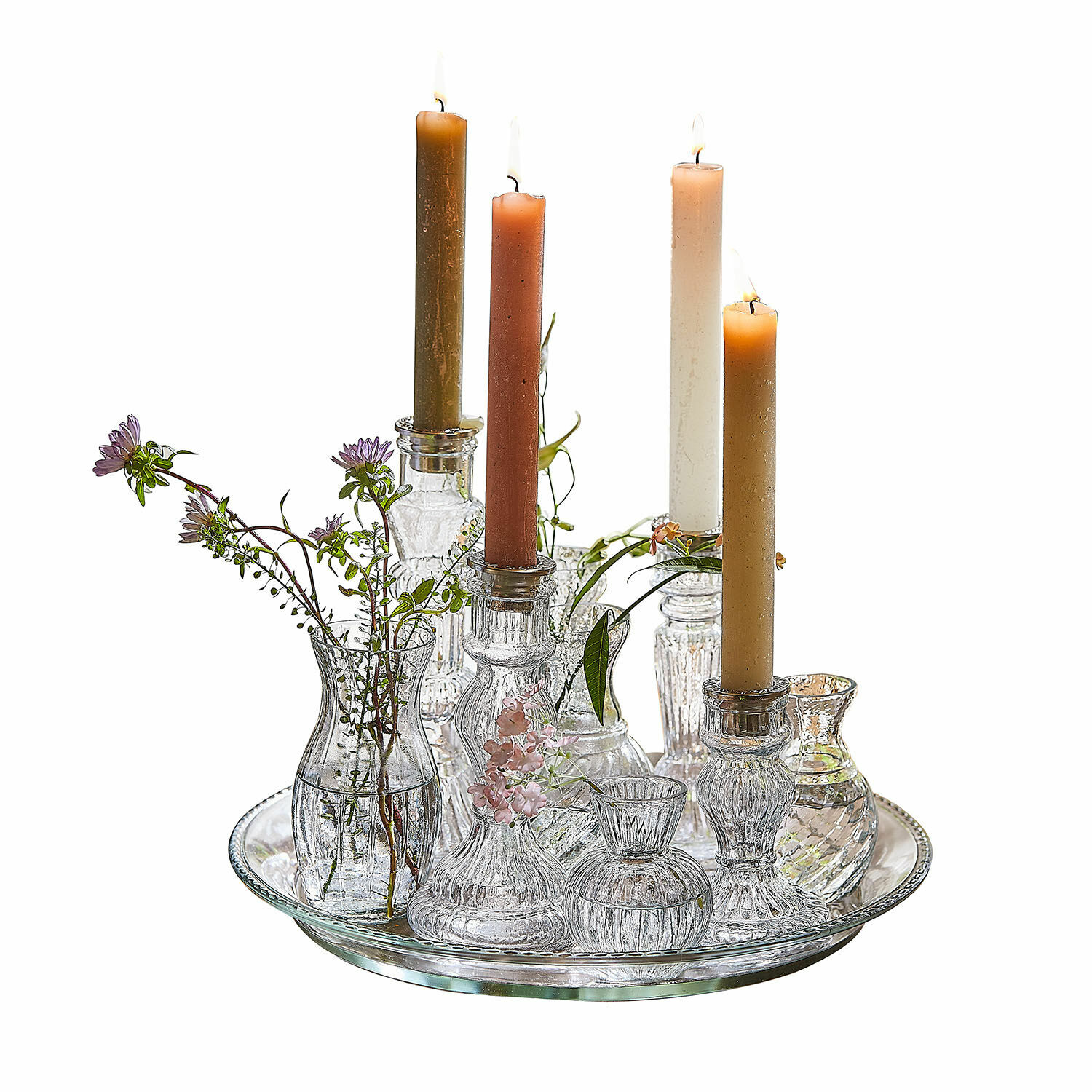 Plateau avec bougeoirs et vases Hilevor