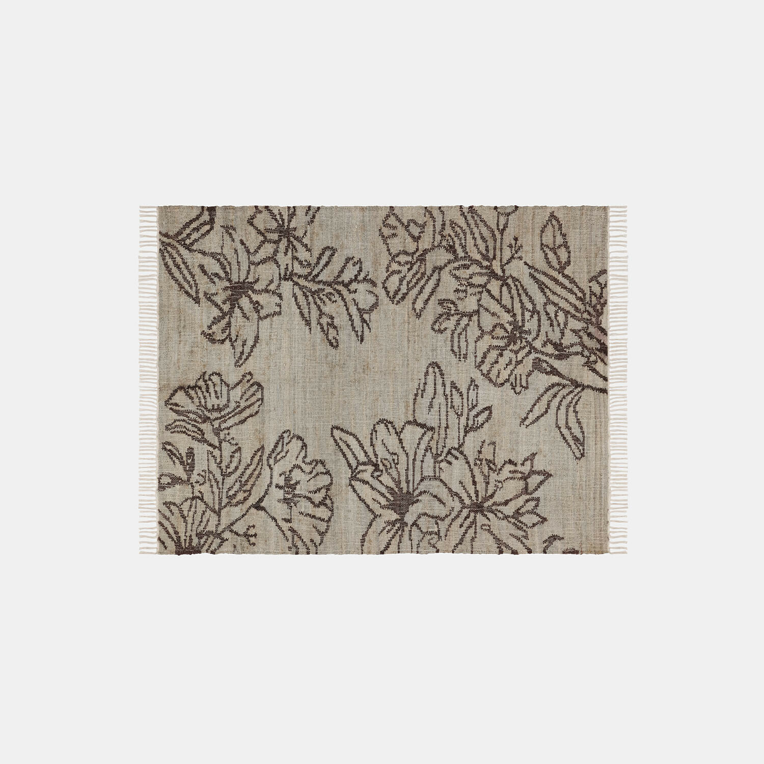 Omkeerbaar vloerkleed Maruva Beige vloerkleed met bloemenpatroon en franjes, zacht decoratief materiaal voor woonkamer
