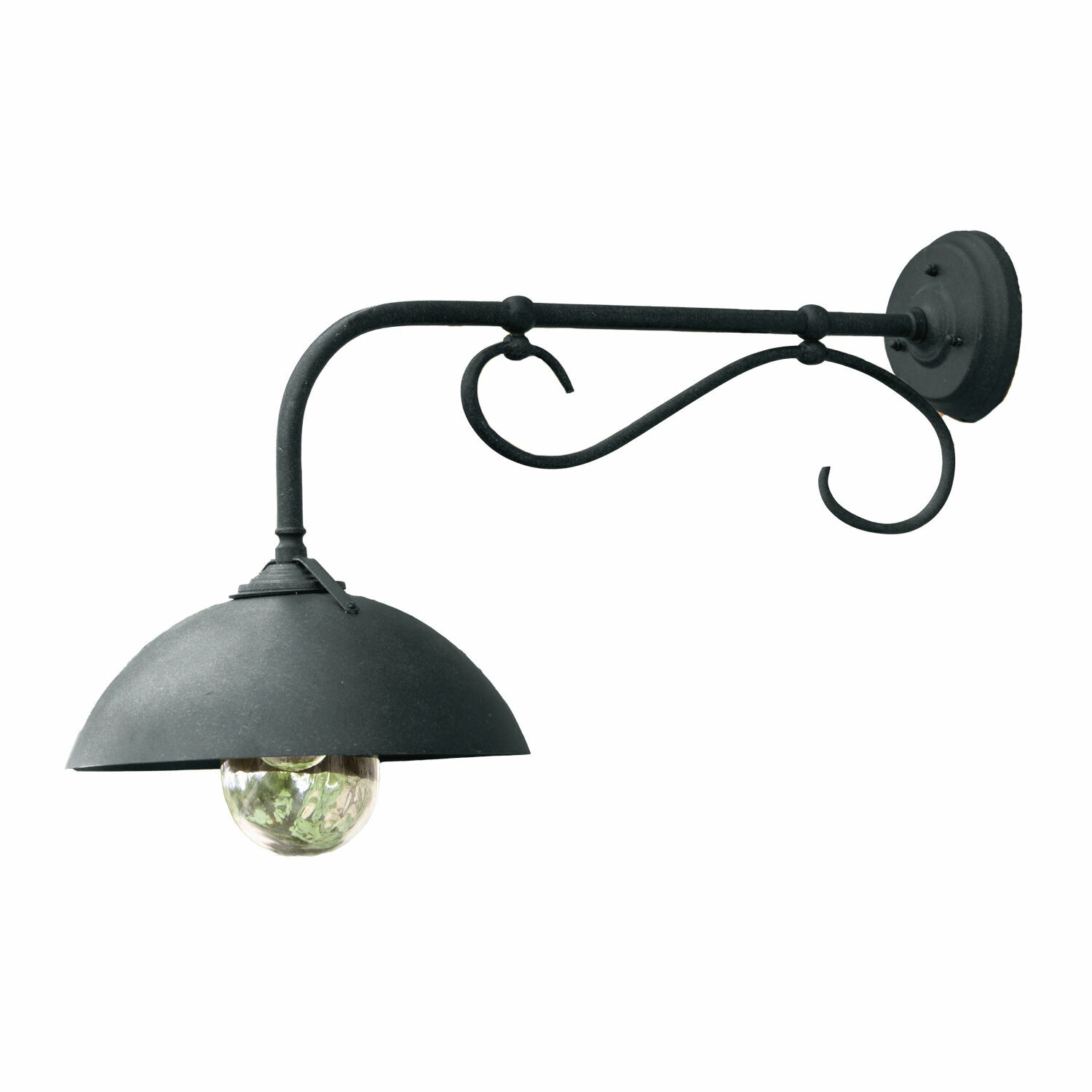 Wandlamp voor buiten Lupia Zwarte metalen wandlamp met decoratieve arm en halfronde kap voor wandverlichting