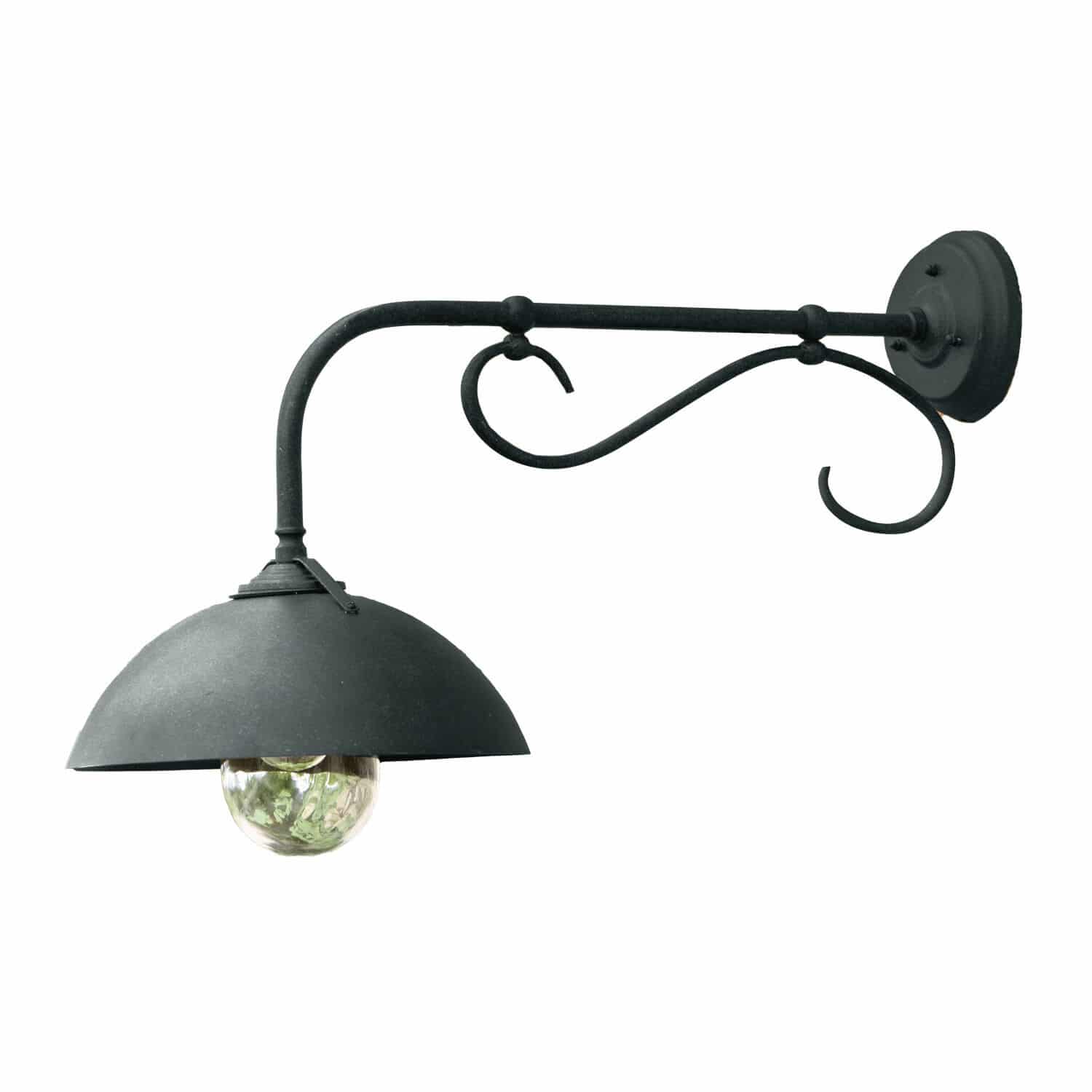 Applique extérieure Lupia Applique murale noire en métal avec bras décoratif et abat-jour demi-sphérique pour éclairage mural