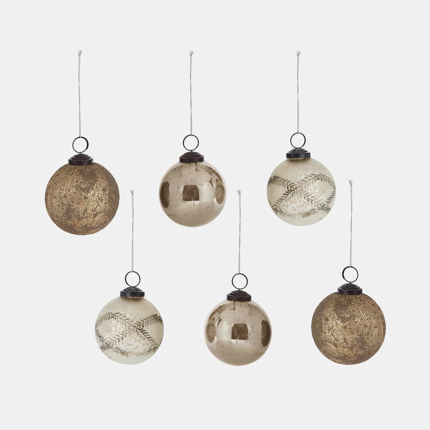 Lot de 6 boules de Noël Fioravino Ensemble de six boules de Noël en verre doré avec différentes textures pour décoration festive