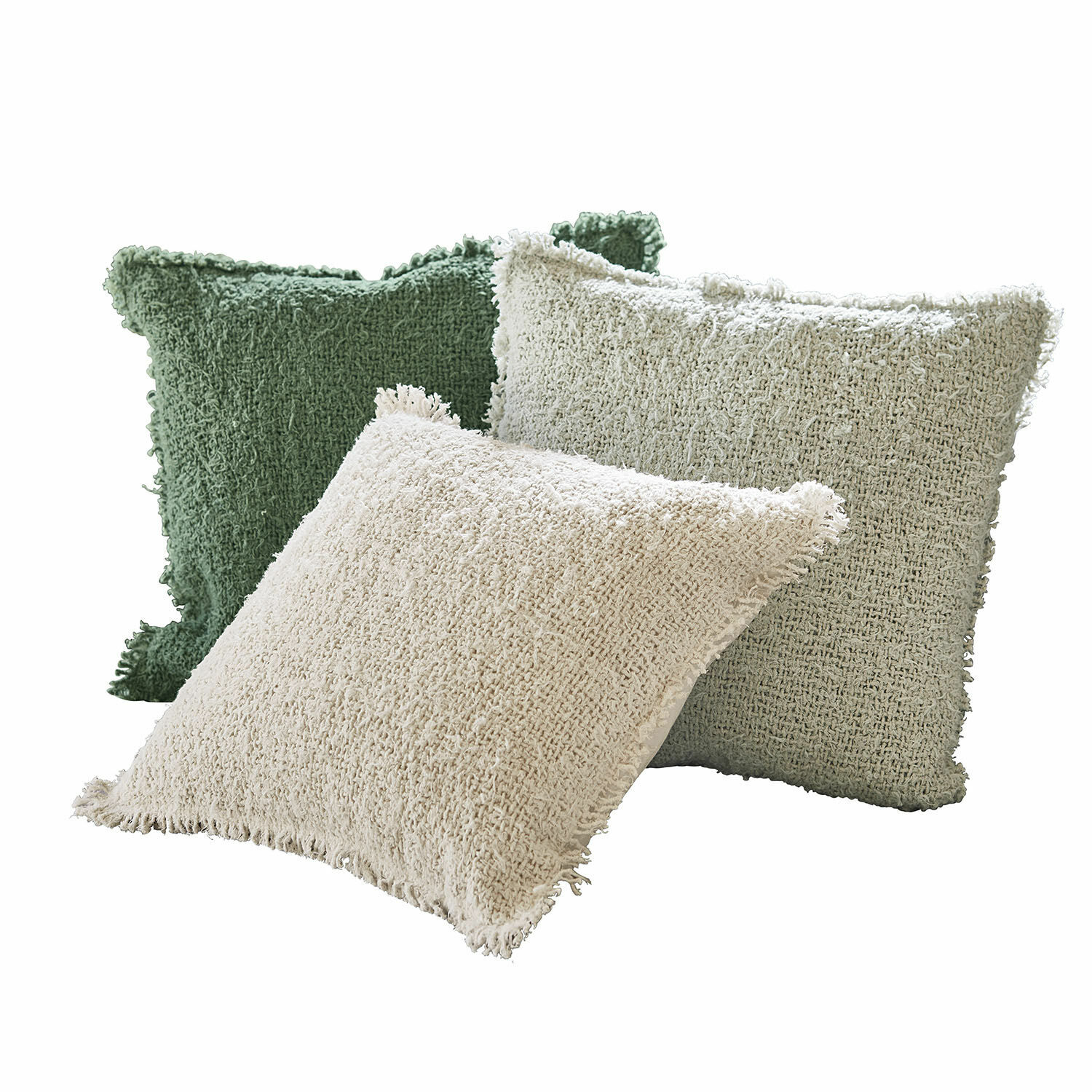 Kussenhoes set van 3 Juliana Set van drie decoratieve kussens van zachte stof in groen en crème voor een gezellige sfeer