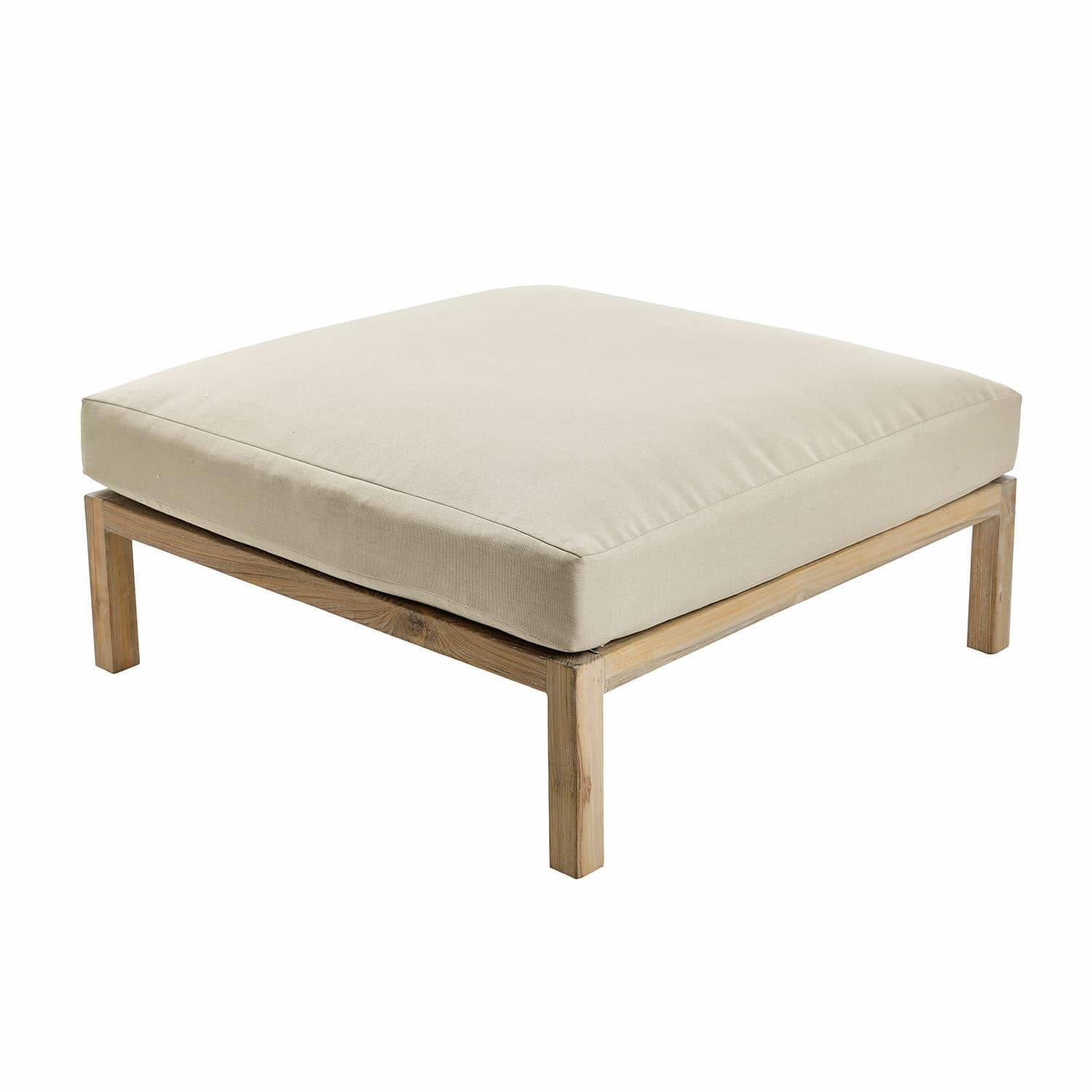 Tabouret Chancenay Repose-pieds avec coussin beige clair et cadre en bois, meuble confortable pour salon