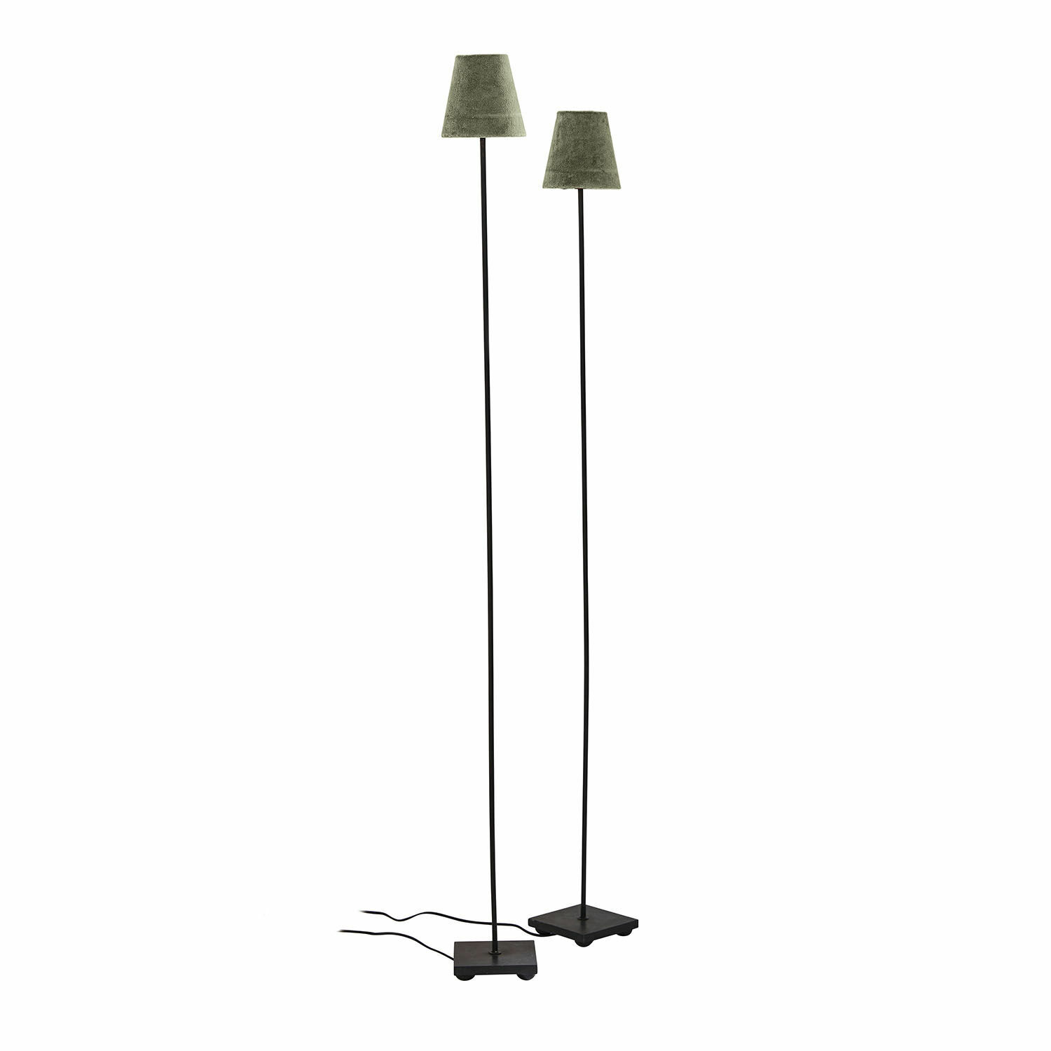 kaki/zwart Set van twee Tacoma vloerlampen met kaki kap en zwarte metalen voet voor woonkamer