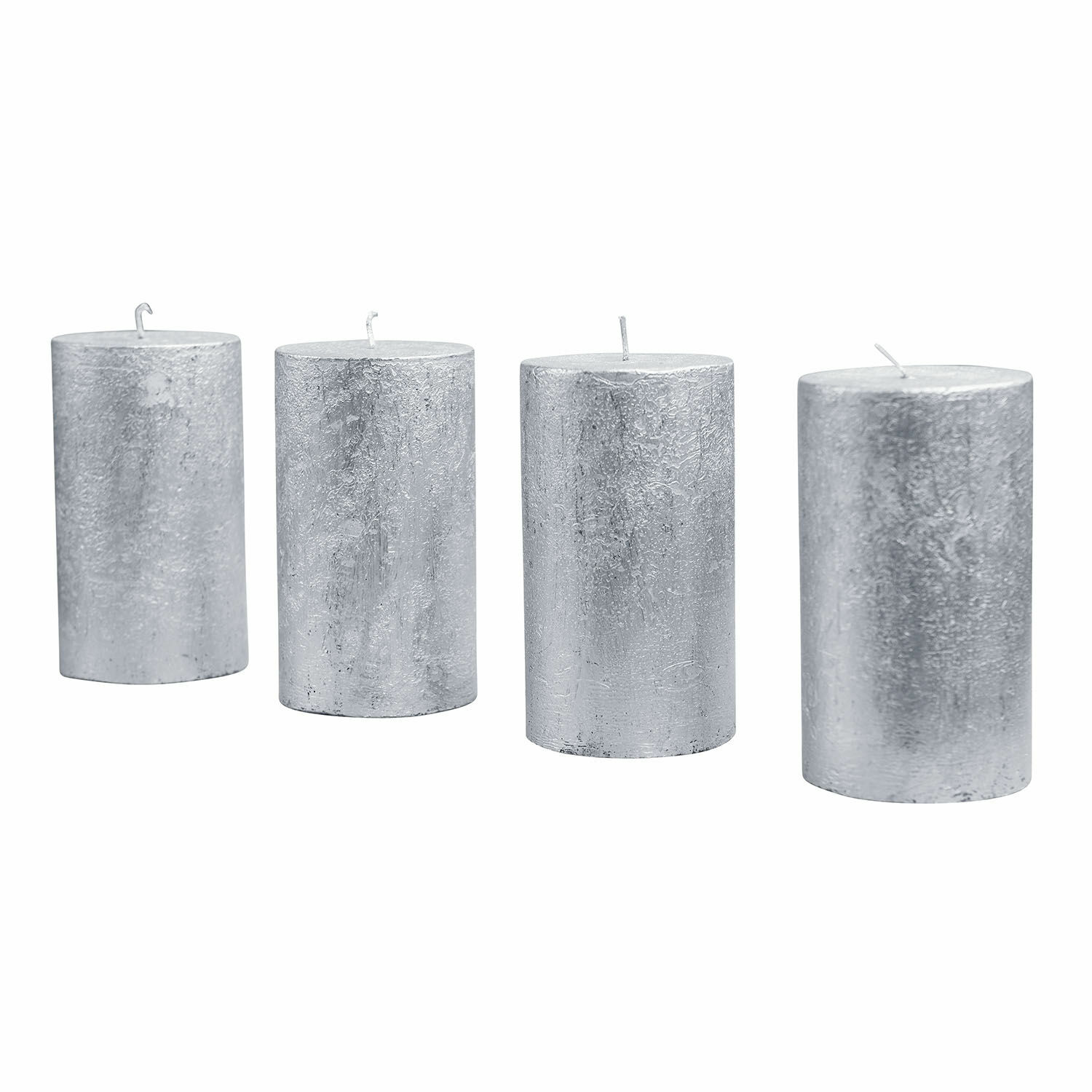 Set van 4 zilveren Braga kaarsen met gestructureerd oppervlak, interieurdecoratie, decoratieve kaarsen