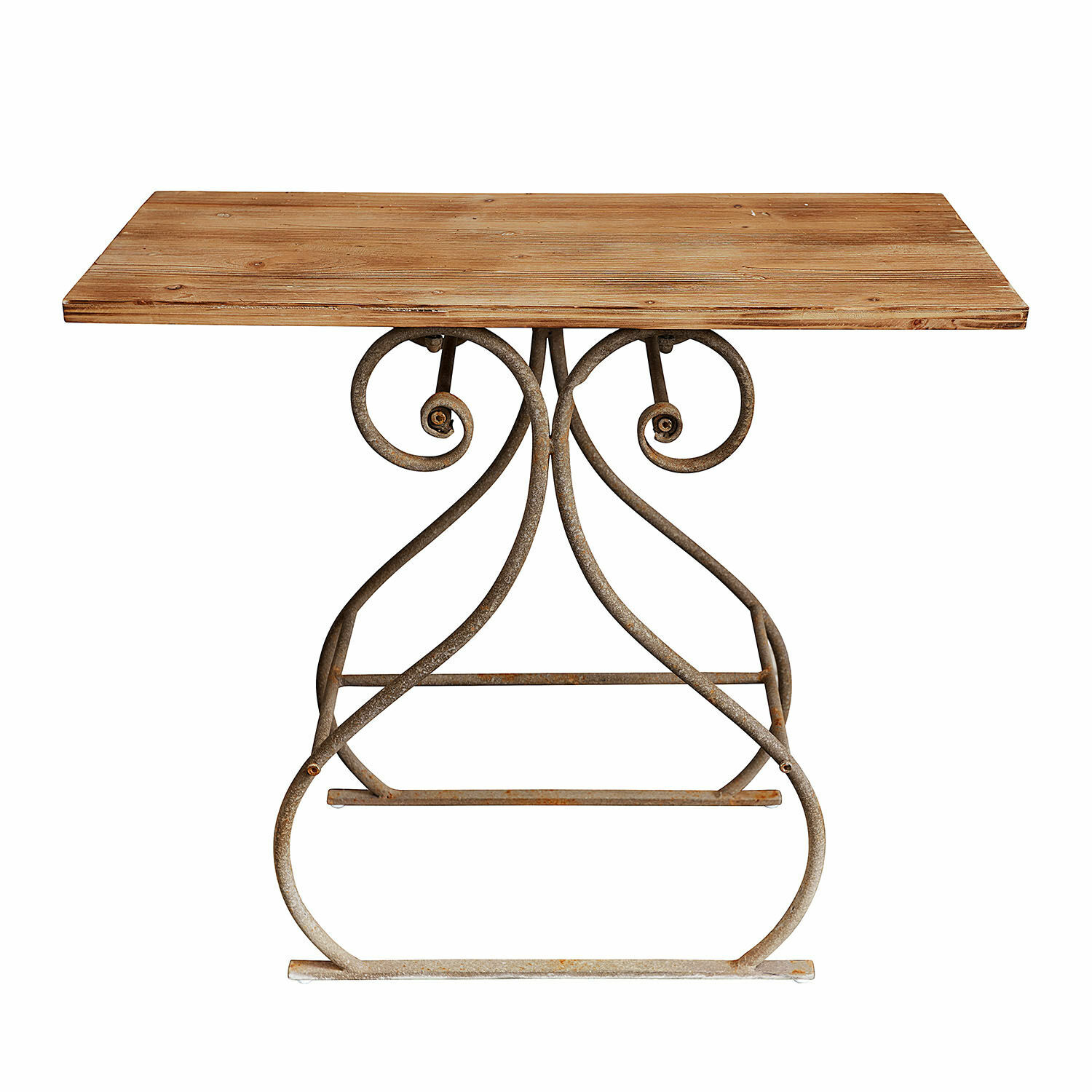 Wandtafel Clermontis Tafel met licht houten blad en metalen onderstel met sierlijke krullen, rustieke stijl