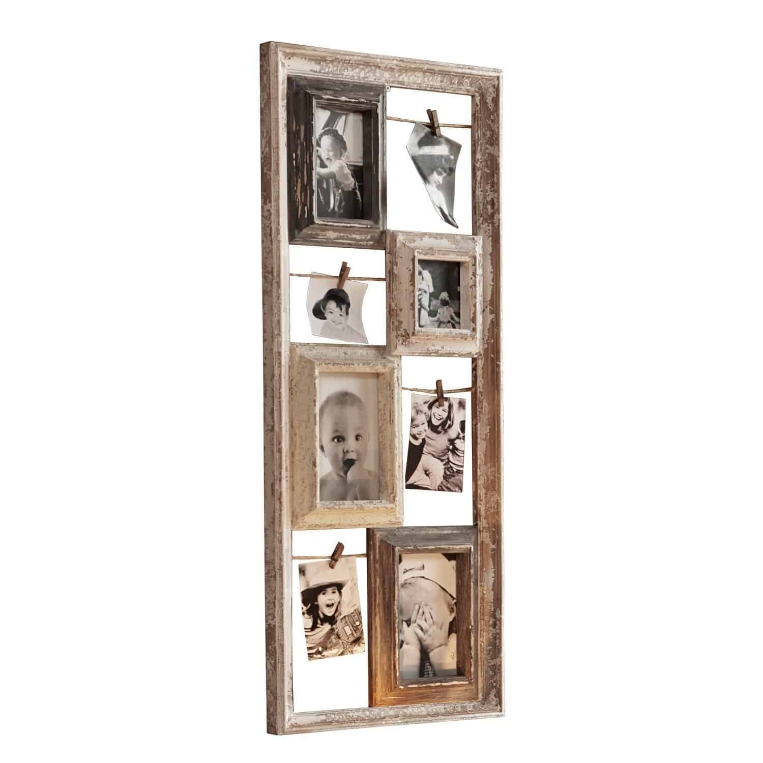 Fotolijst Memories Rustieke houten fotolijst in bruin- en beigetinten met knijpers om zwart-witfoto's op te hangen