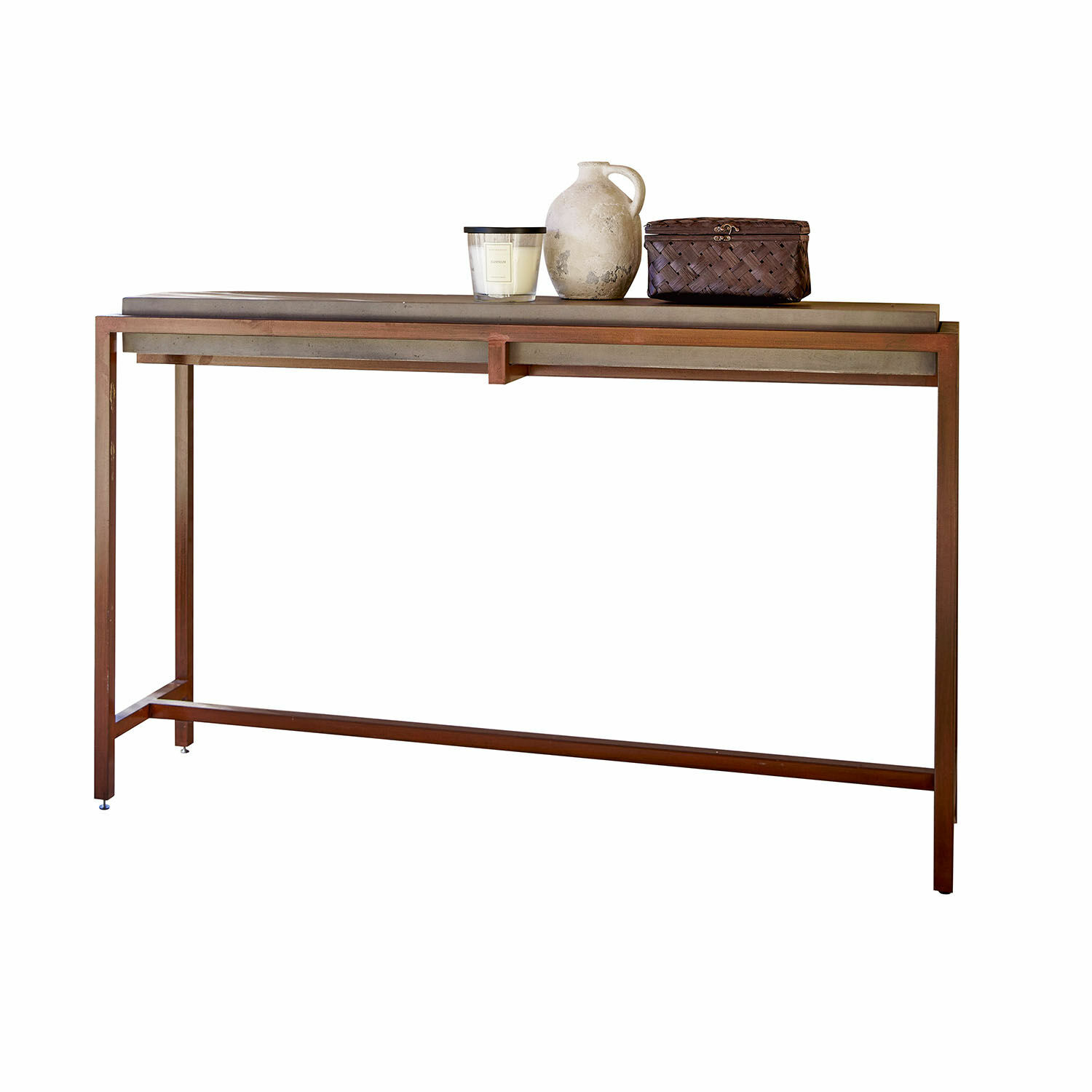 Sidetable Ann Arbor Consol tafel met roestkleurig metalen frame en betonnen blad, modern meubelstuk