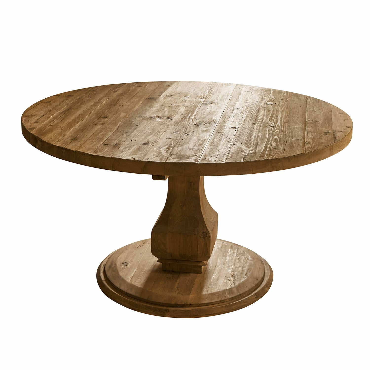 Tafel Alderwick Ronde tafel van natuurlijk hout, stevige meubel voor eetkamer of woonkamer
