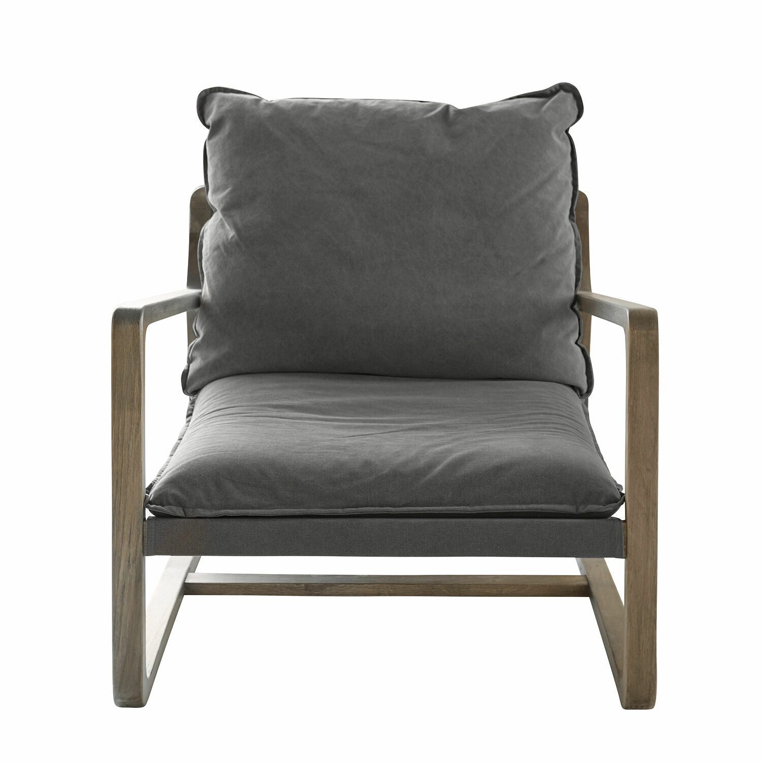 Fauteuil Jowna en tissu gris avec cadre en bois marron, meuble moderne pour salon