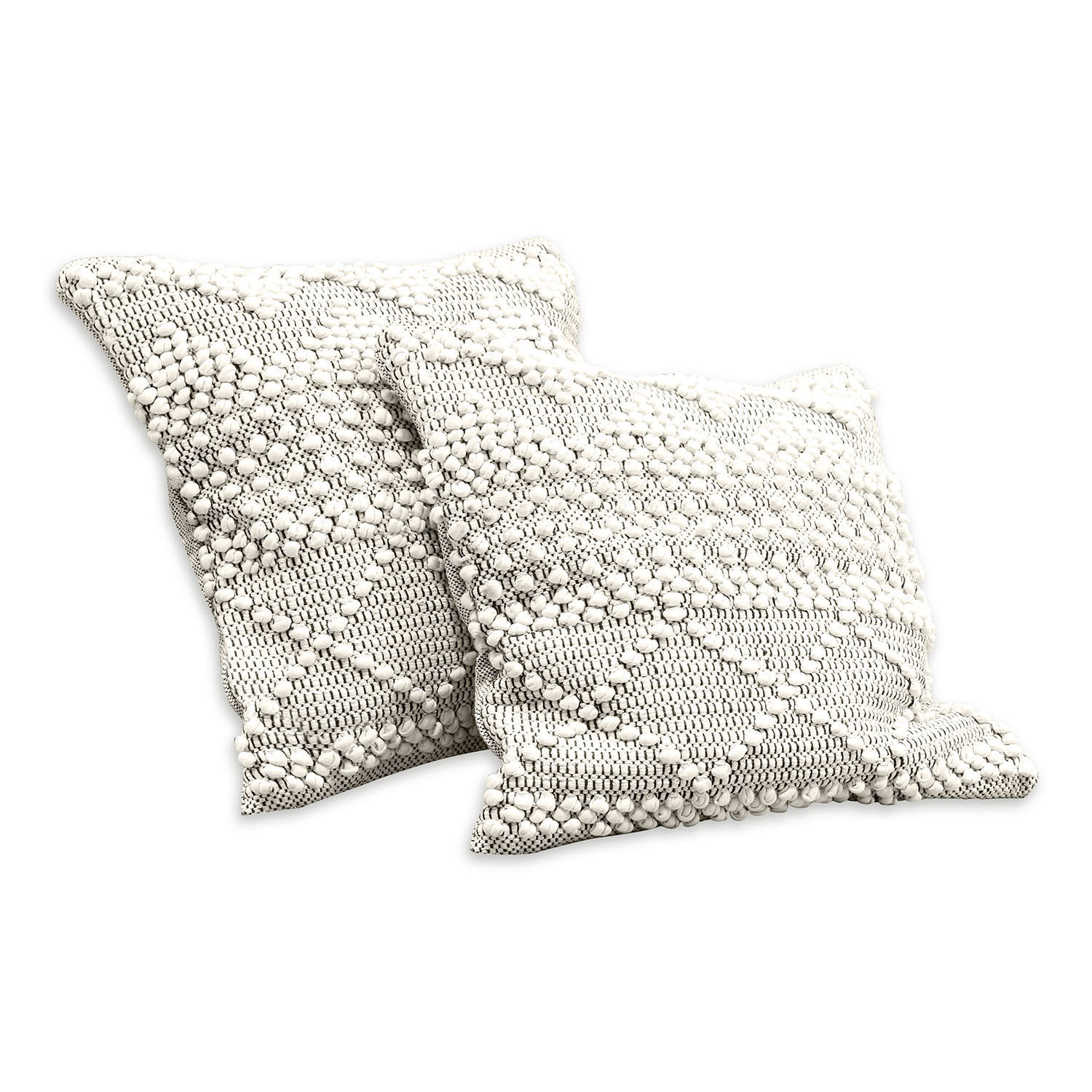 Lot de 2 housses de coussins Hadir Deux coussins décoratifs blancs en coton avec motif texturé et pompons pour salon moderne