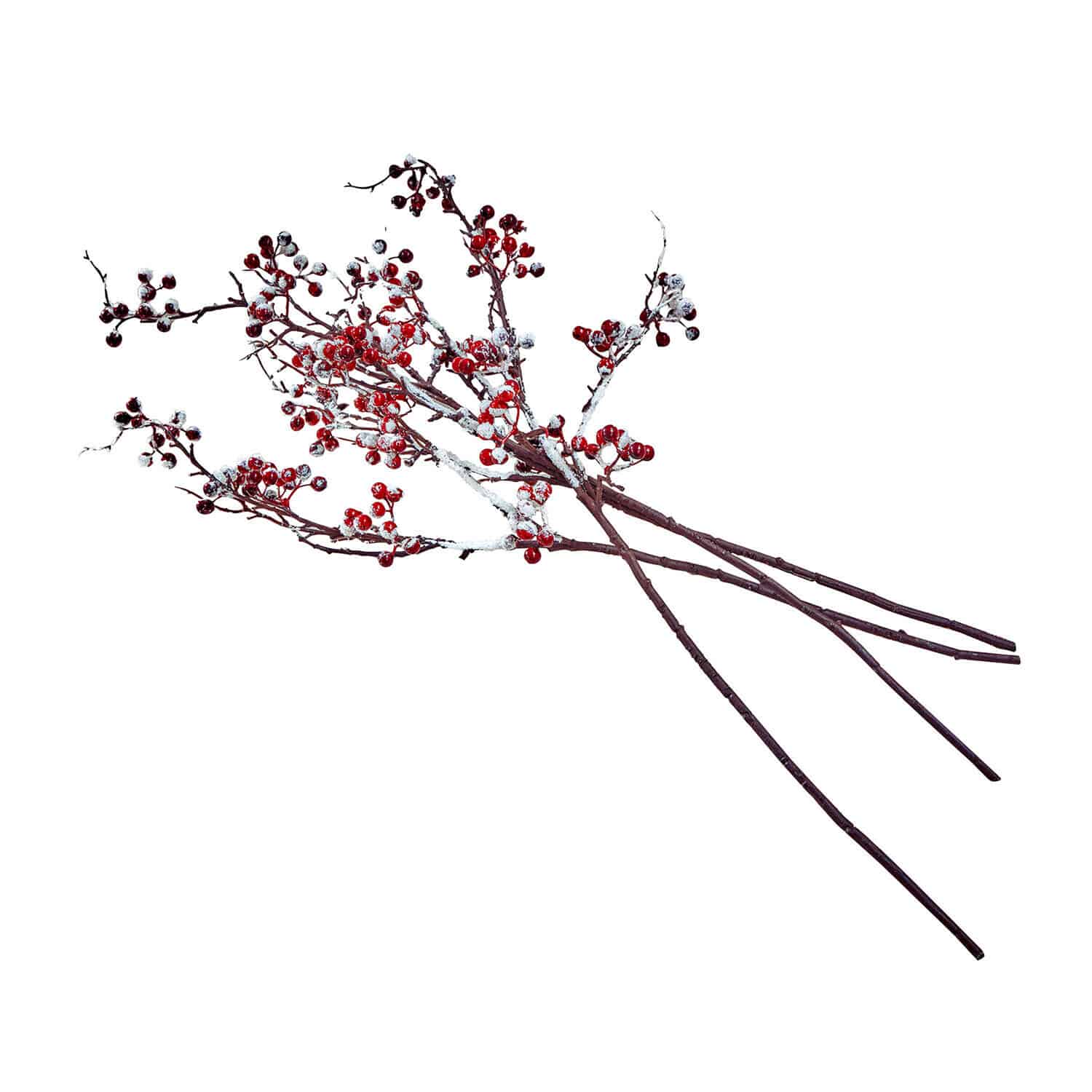 Set de 4 branches décoratives Seravas Branches décoratives avec baies rouges et neige artificielle sur branches brunes pour décoration festive