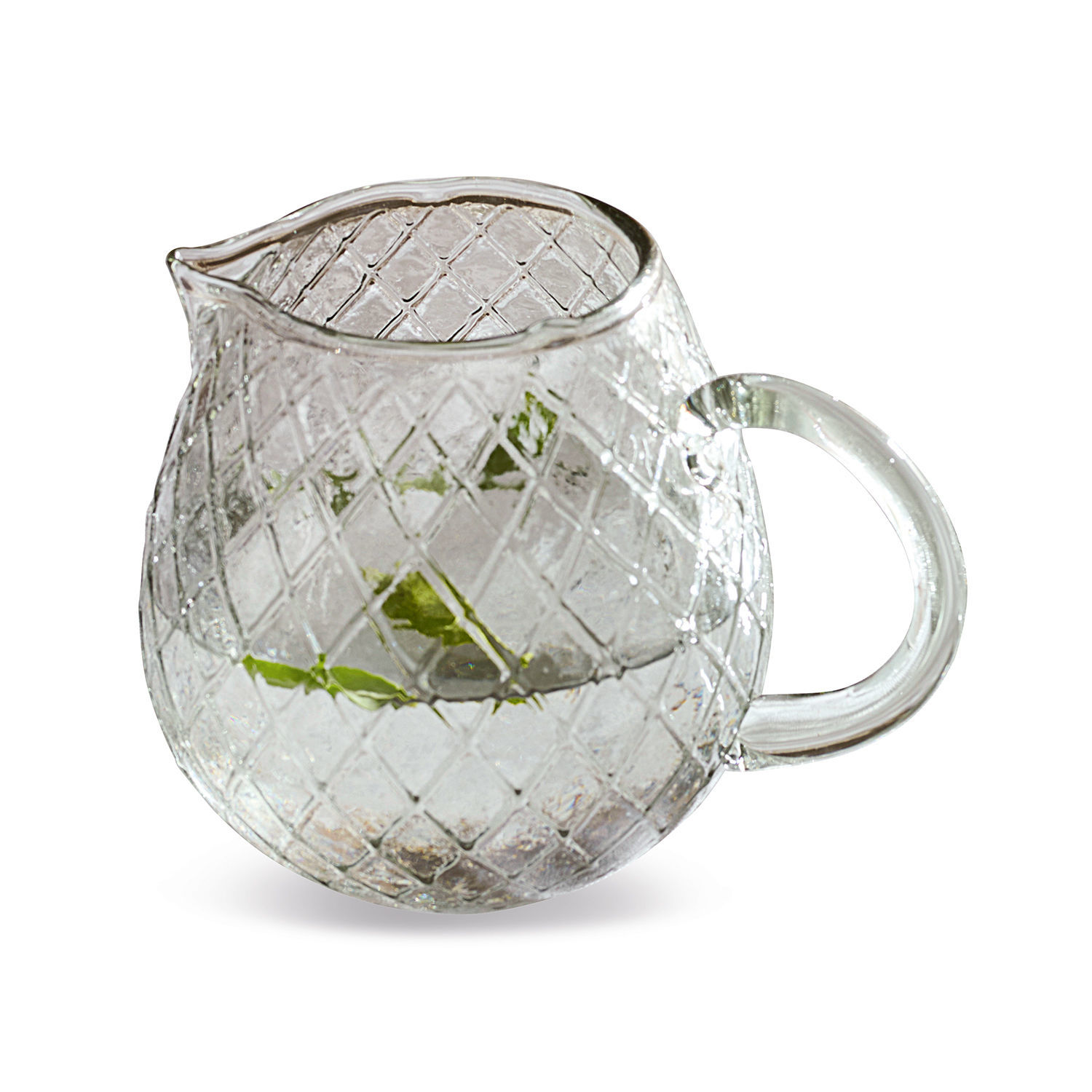 Pichet en verre transparent avec motif losange et anse pour servir des boissons