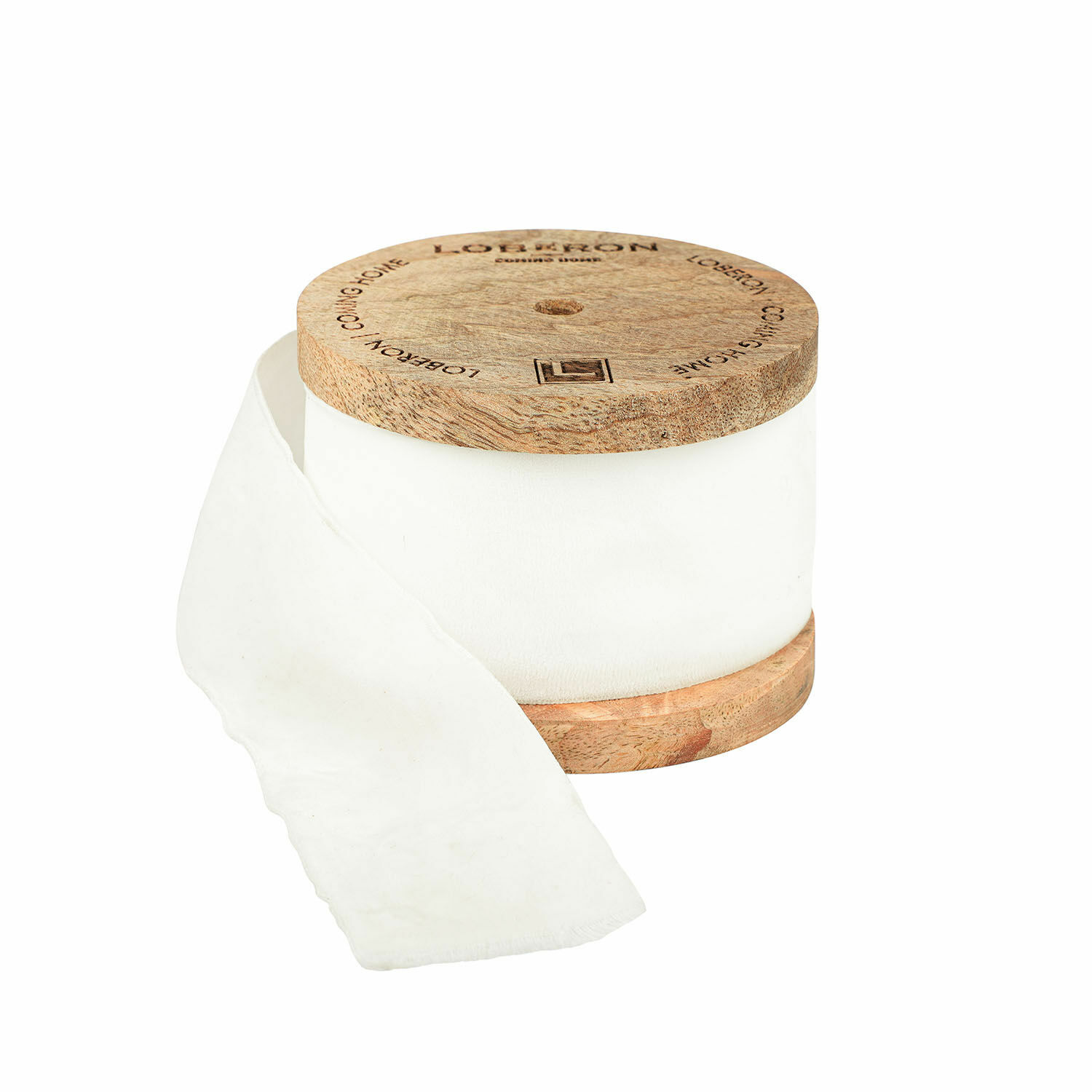 Ruban de velours Phaedra Serviette blanche en tissu naturel sur support en bois, accessoire de salle de bain pratique et décoratif
