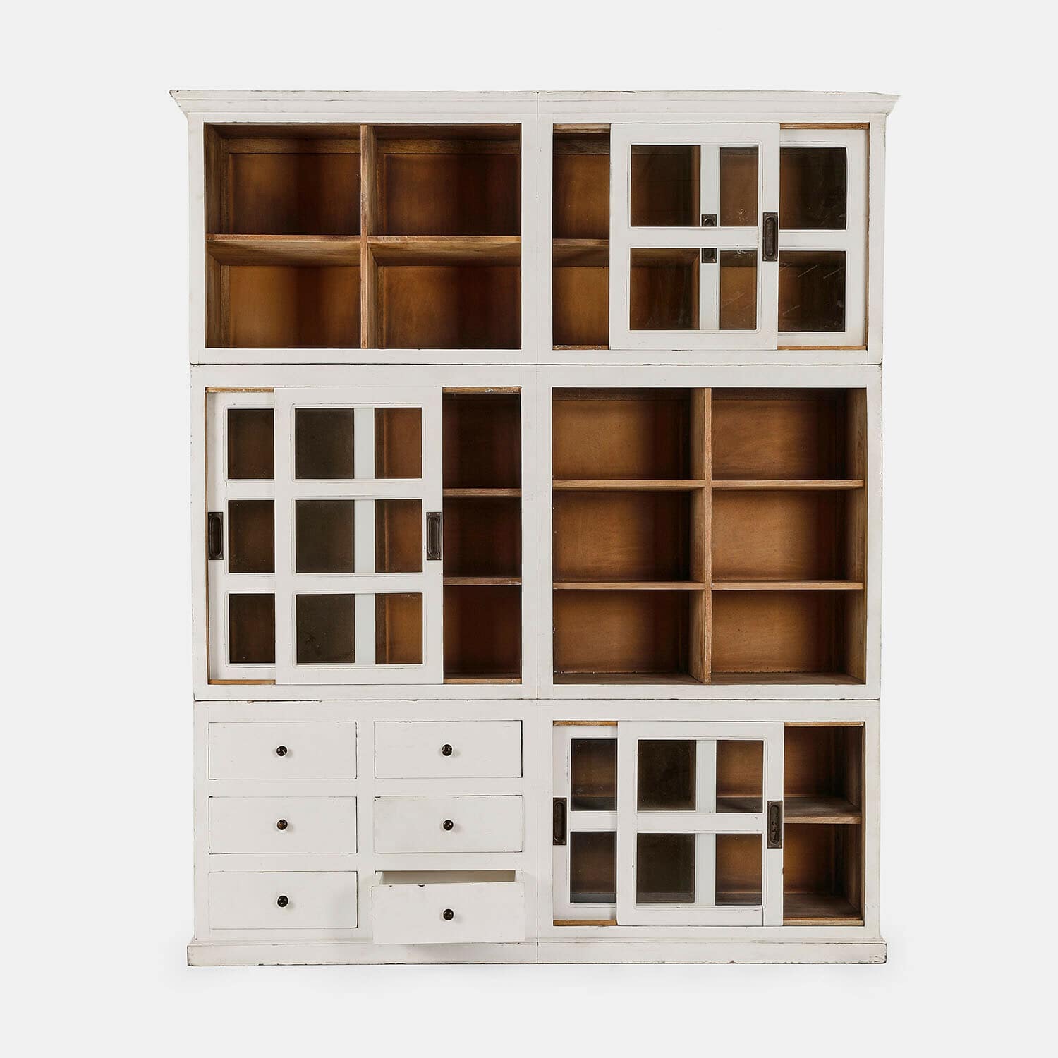 Buffet Dubberly Armoire en bois blanc avec portes vitrées et multiples étagères pour rangement