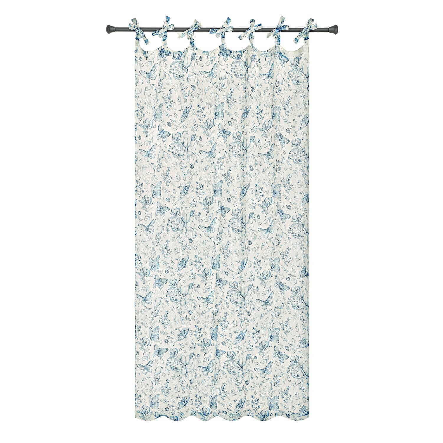 Rideau Volanaïs Rideau en coton crème avec motif papillons et fleurs bleus, décoration élégante pour salon