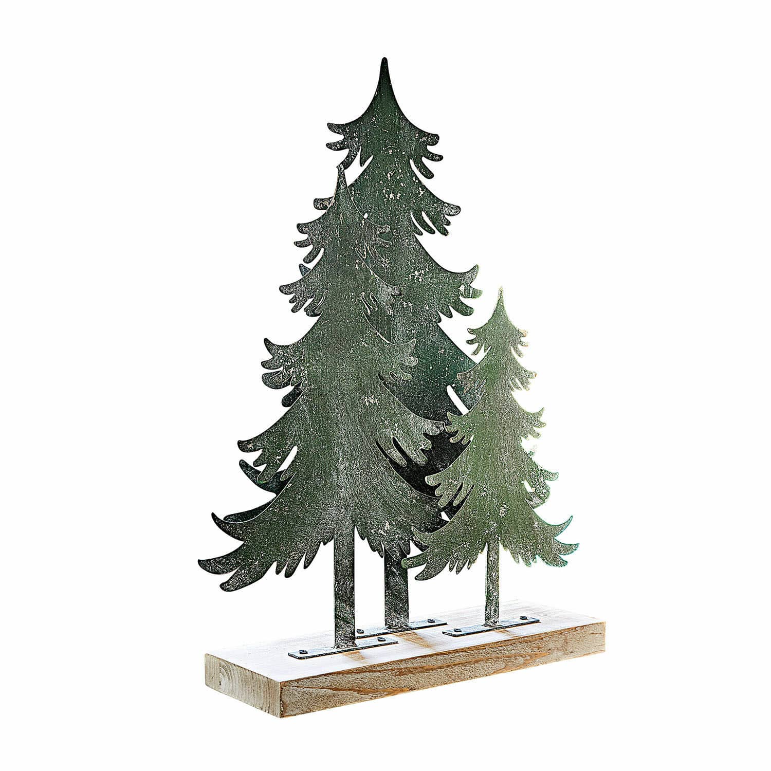 Sierboompjes Filiz Groene metalen kerstboomdecoratie op houten voet, kerstversiering voor binnen