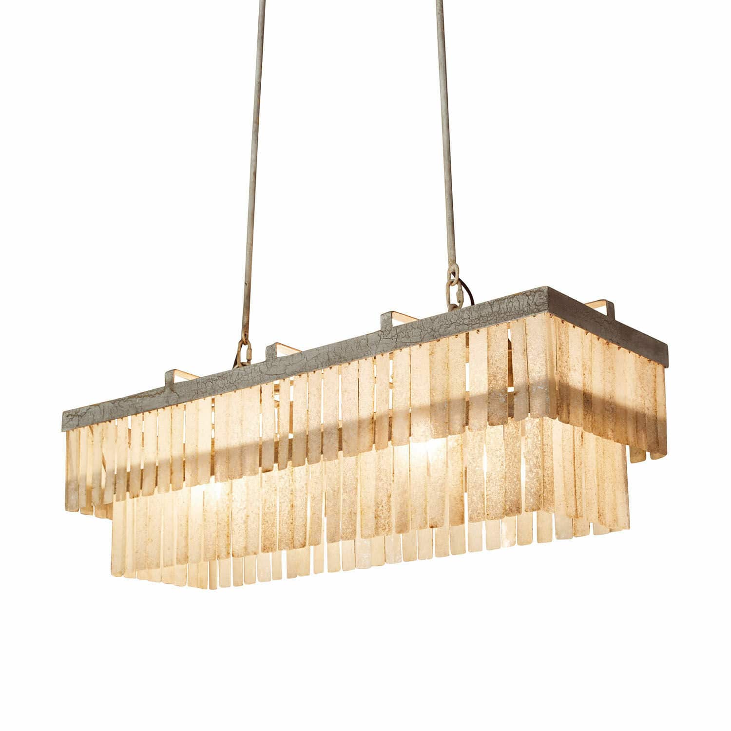 Lustre Krauville Suspension avec bandes de verre beige et cadre métallique au style vintage élégant