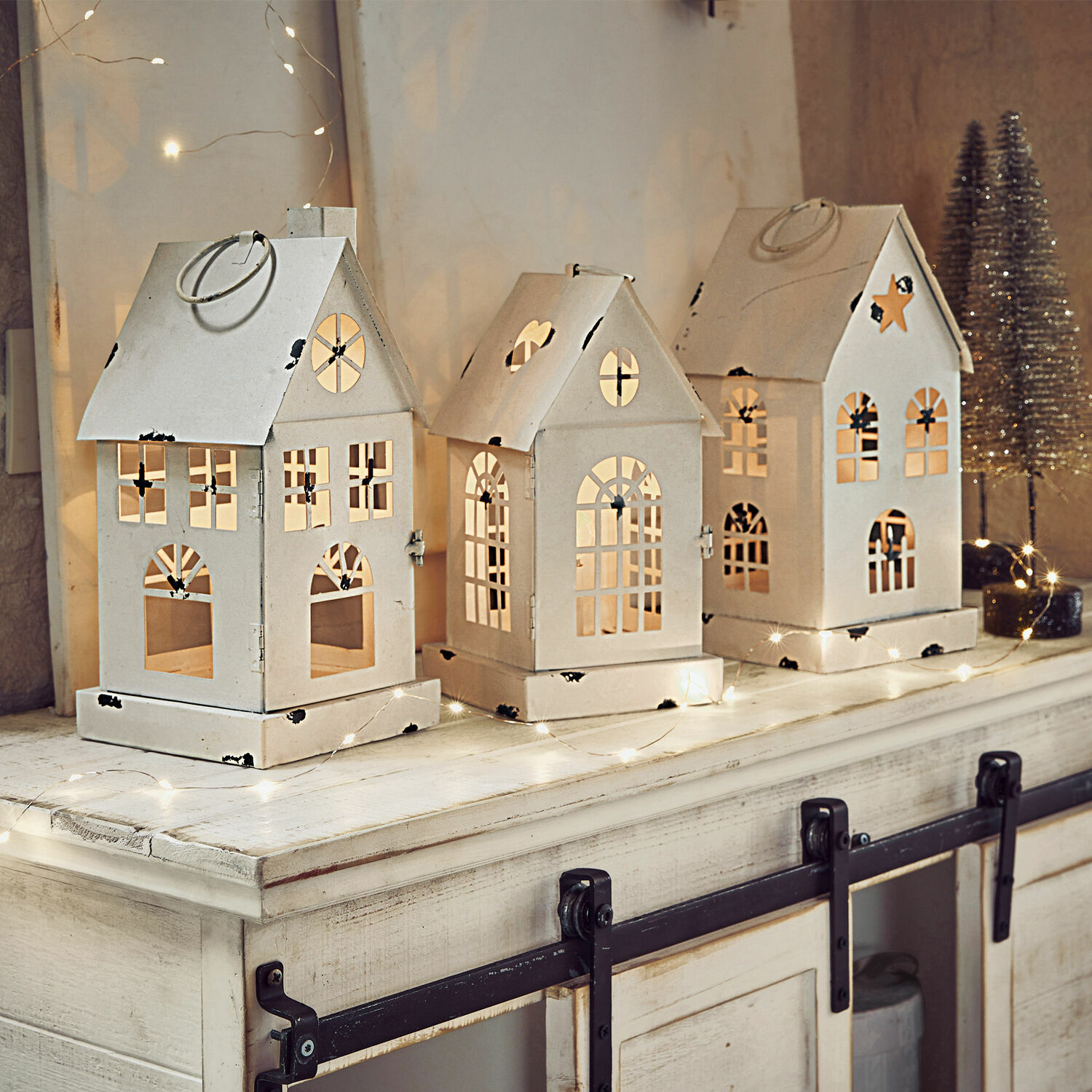 Lot de 3 lanternes LED Village