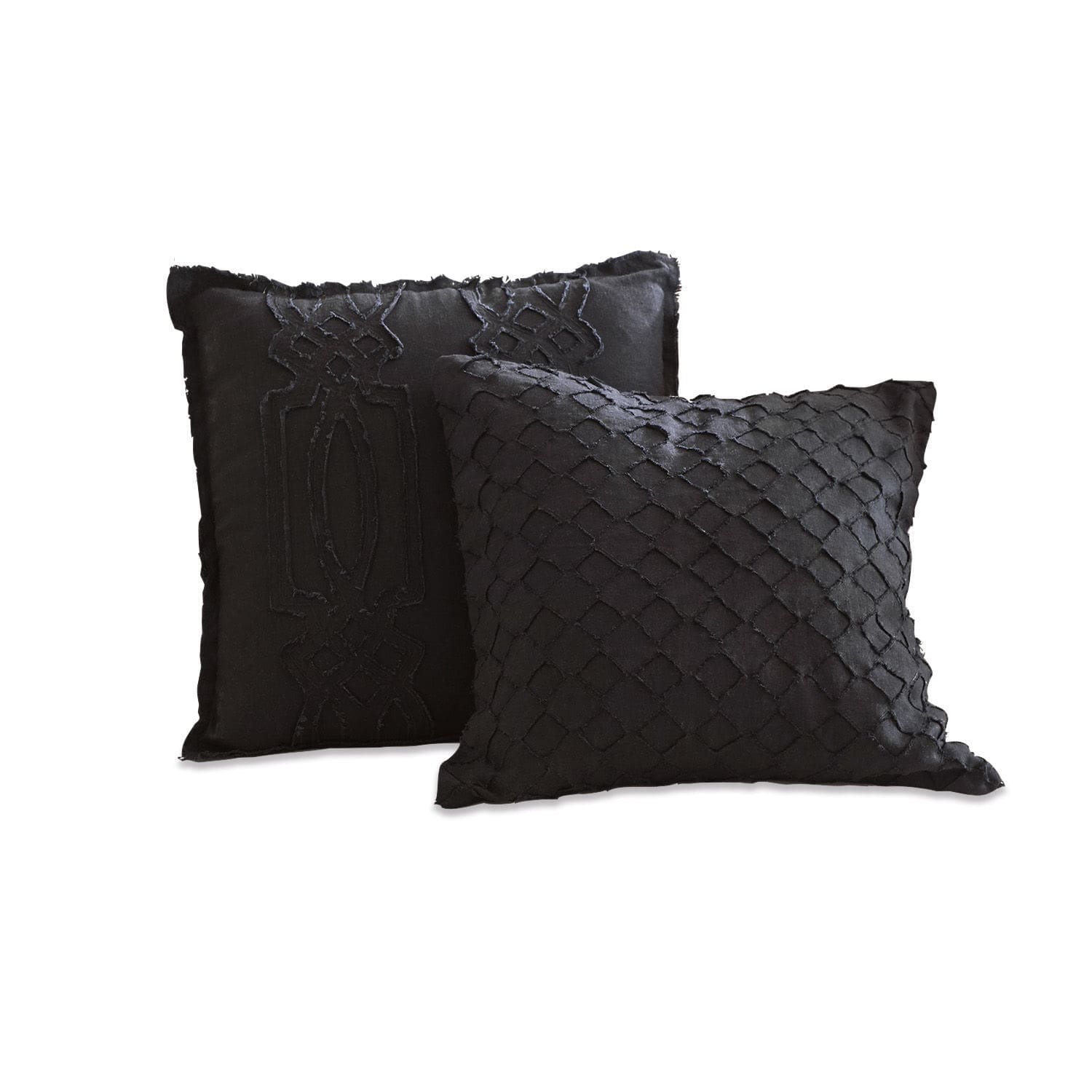 Lot de 2 housses de coussin Kelnor noires en coton avec motifs décoratifs, coussins d'intérieur