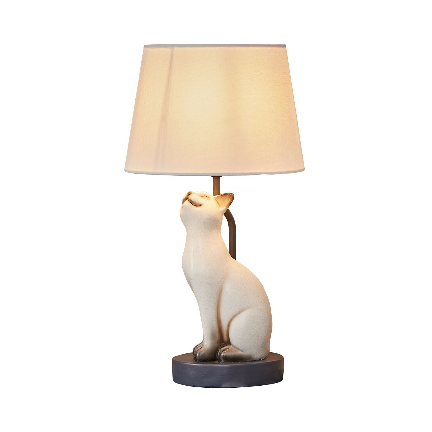 Lampe à poser Ormeya Lampe de table avec base en céramique blanche en forme de chat et abat-jour crème pour salon