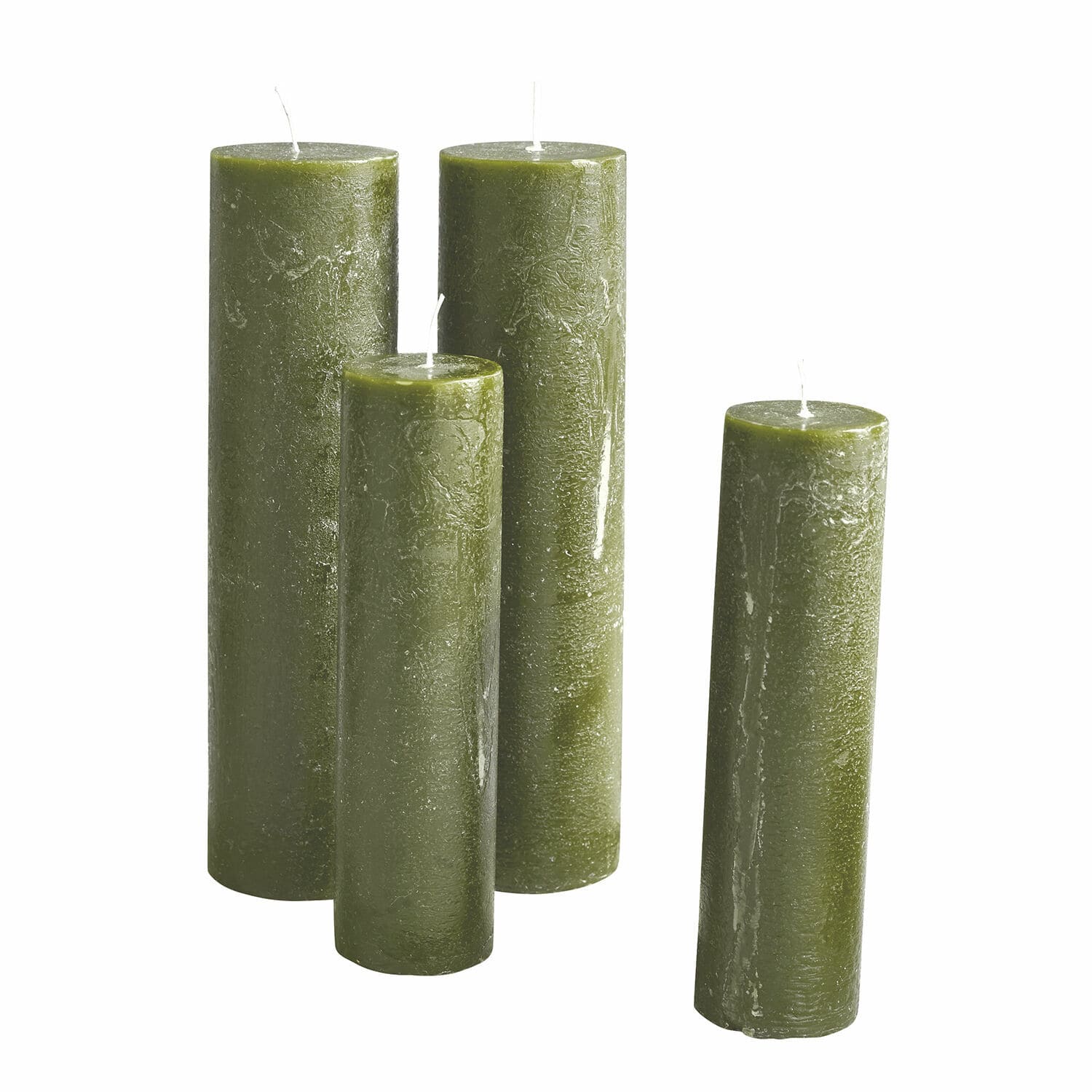 Kaars set van 4 Avinal Set van vier groene stompkaarsen van was voor interieurdecoratie en ontspanning